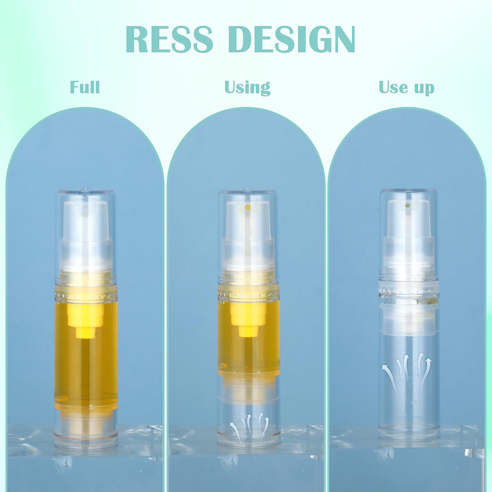 Molain 6-Pack 5ml Vacuum Lotion Bottles - Clear Refillable Airless Pump Containers for Travel, Foundation & Toiletries | Perfect for Mini Skincare, Makeup & Cosmetic Storage On-The-Go