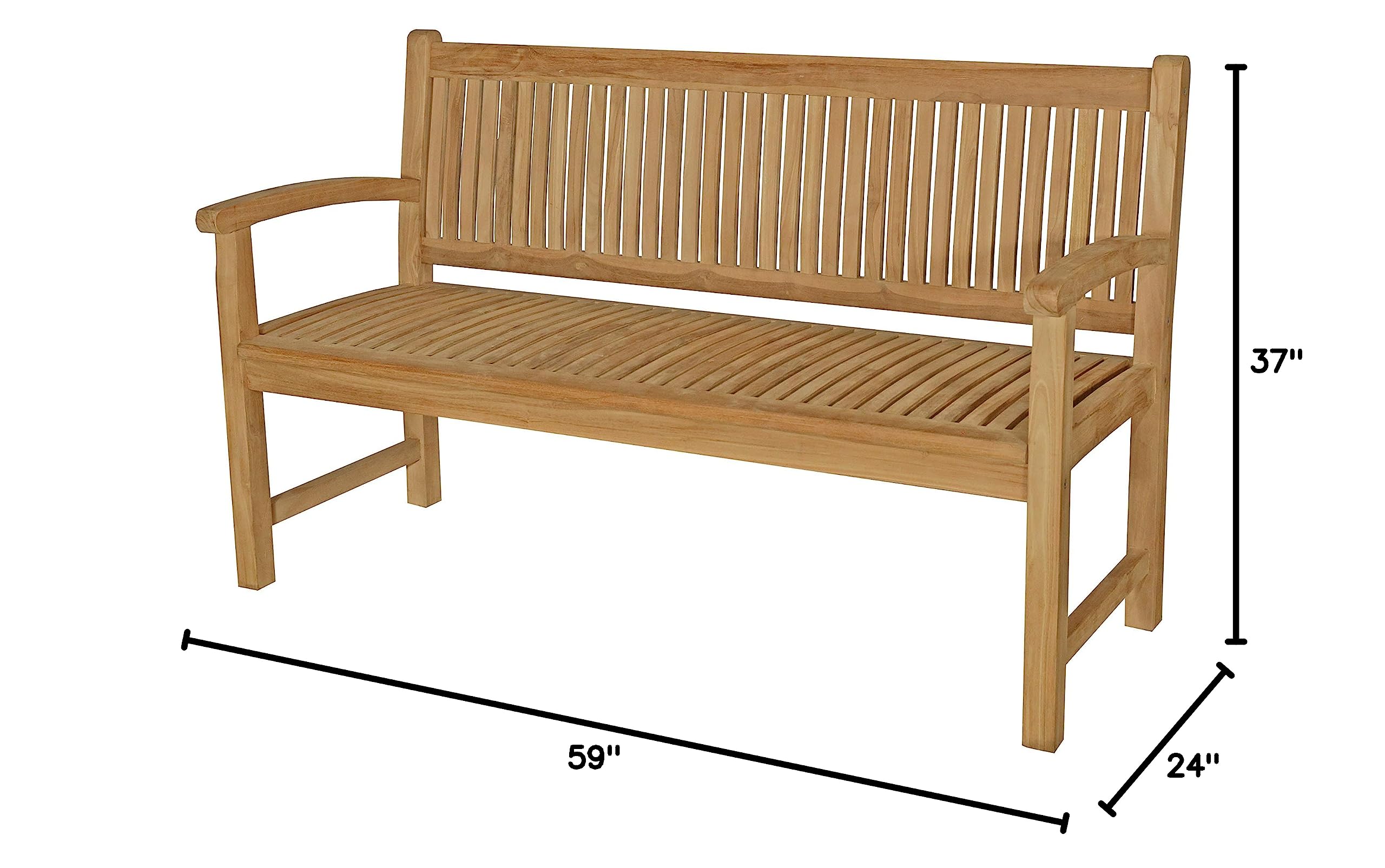 Premium 5-Foot Solid Teak Outdoor Patio Bench - Seven Seas Teak San Juan - Weather-Resistant Garden, Poolside & Deck Seating Furniture for Backyard, Porch or Terrace