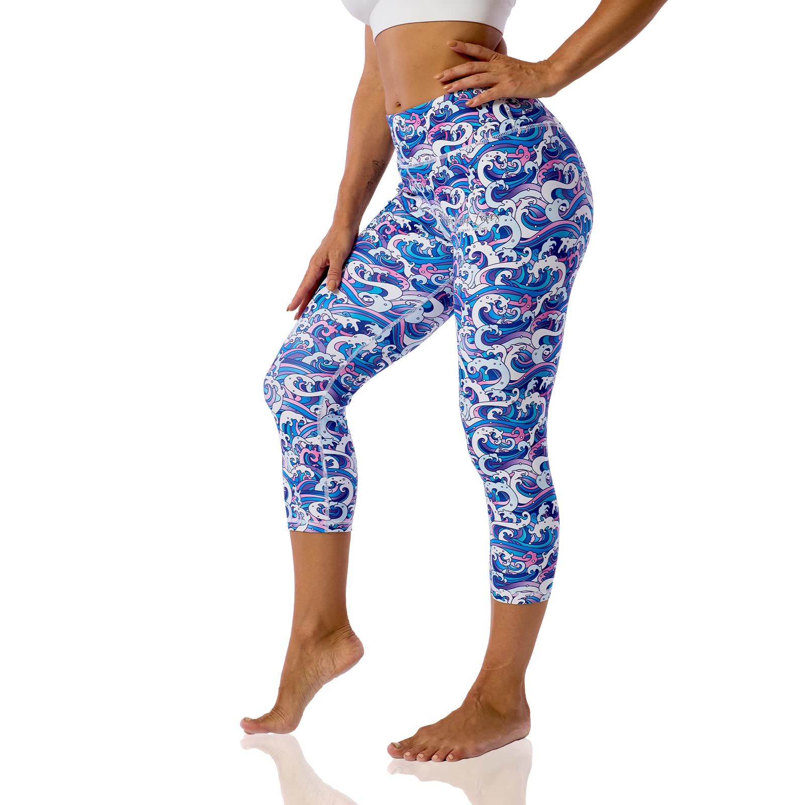 Printed Leggings with Pockets for Women - High Waisted Tummy Control Capri Yoga Pants - Moisture Wicking Spandex Workout Leggings - Perfect for Yoga, Gym & Casual Wear