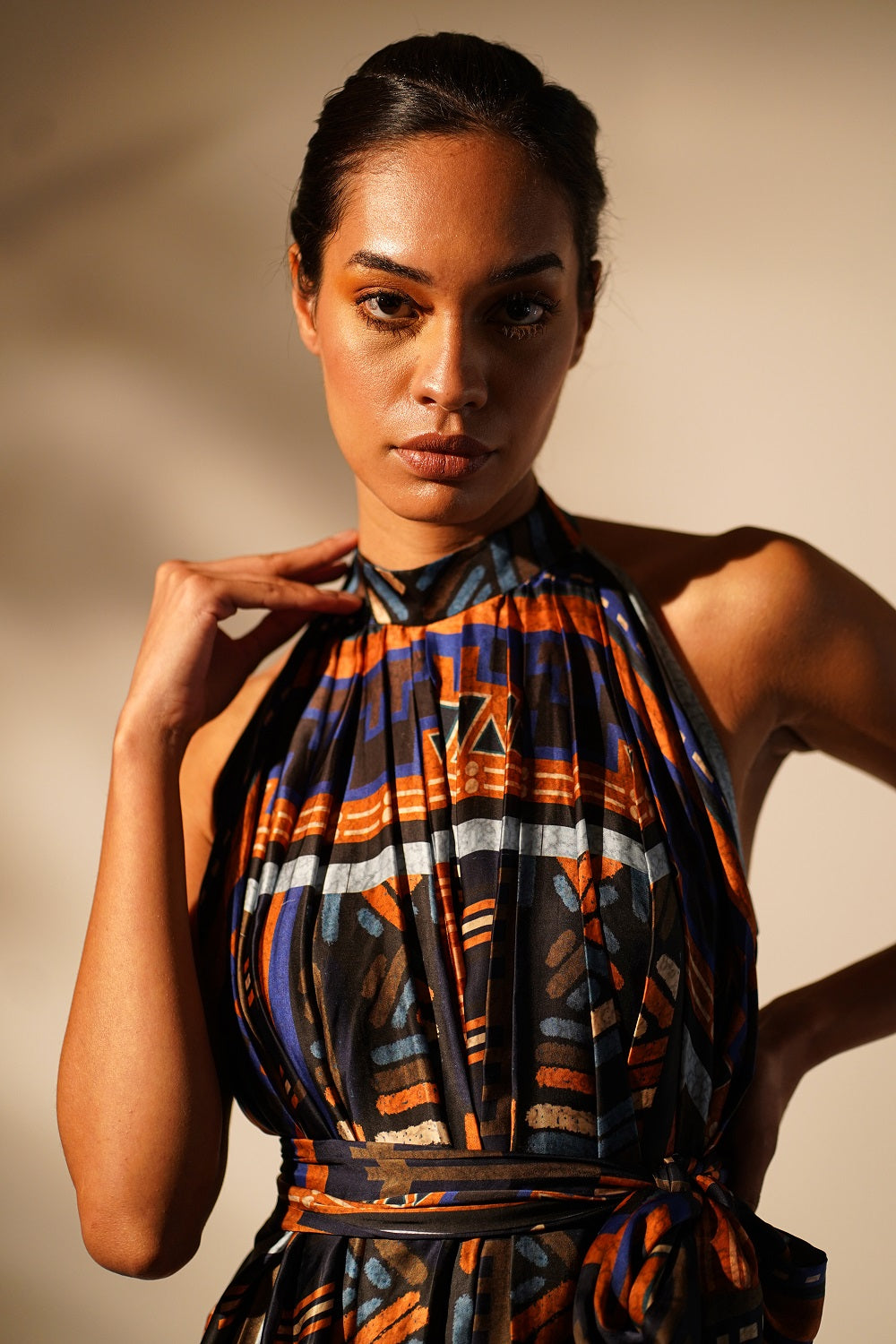 Midnight Blue Aztec Print Halter Neck Dress for Women - Boho Chic Summer Maxi Dress for Beach, Party & Vacation