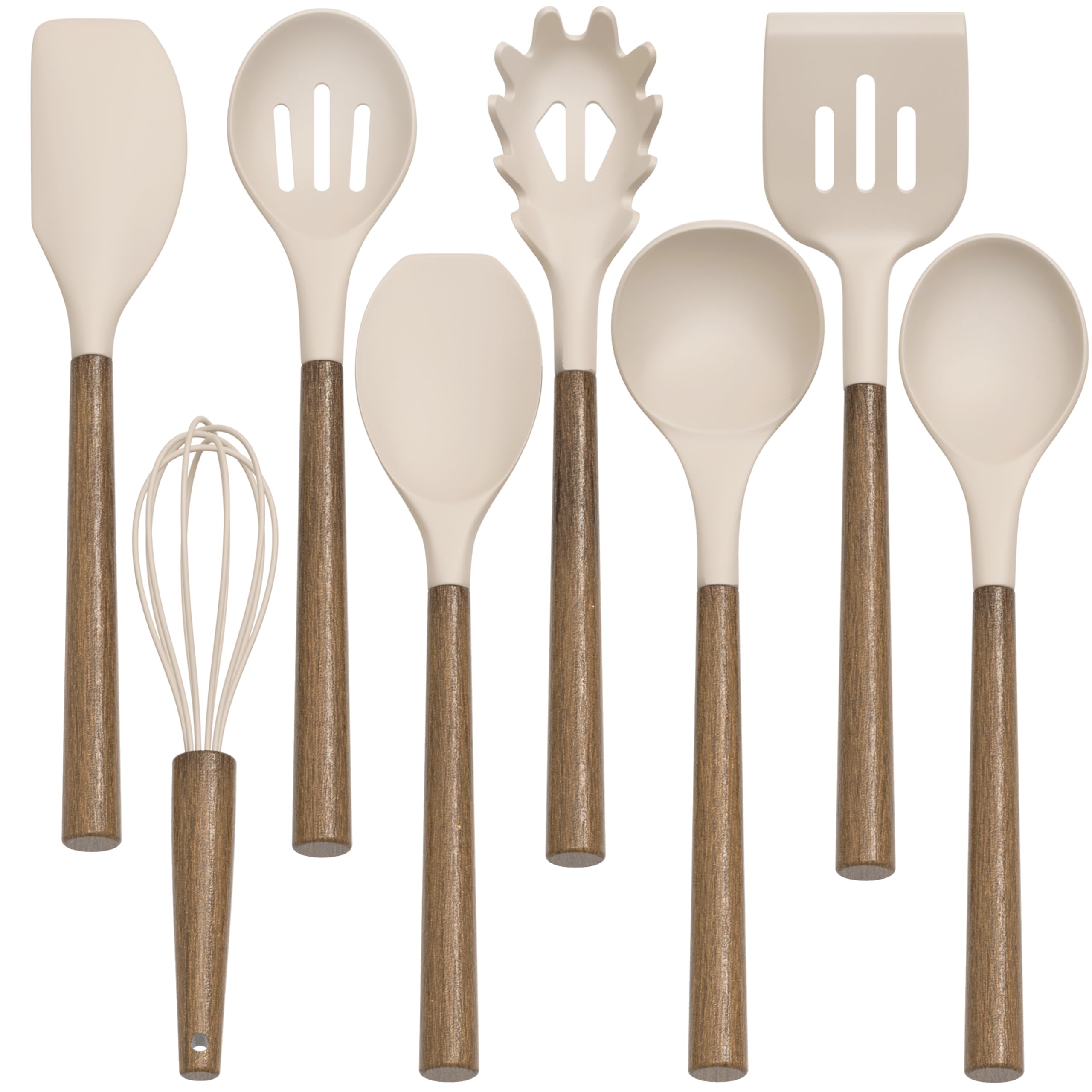9Pcs Silicone Kitchen Utensil Set with Wooden Handle - Heat Resistant for Nonstick Cookware - Perfect for Baking & Cooking