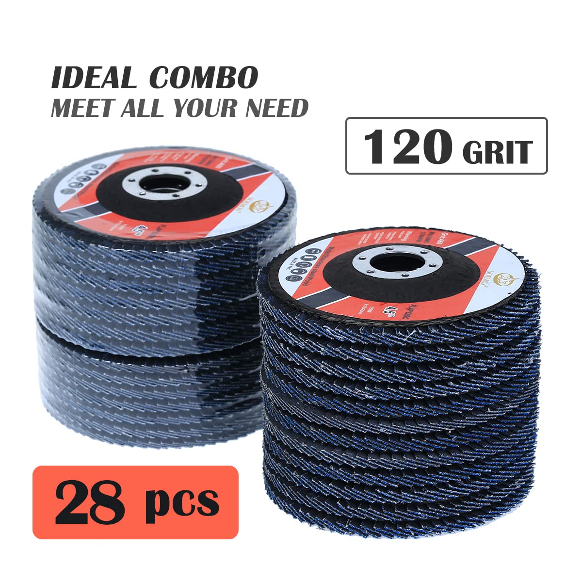 28 Pack 4.5 Inch Flap Discs for Angle Grinder - 120 Grit Type 27 Sanding Discs - Perfect for Metal Grinding, Wood Sanding & Surface Preparation (28-Piece Set)