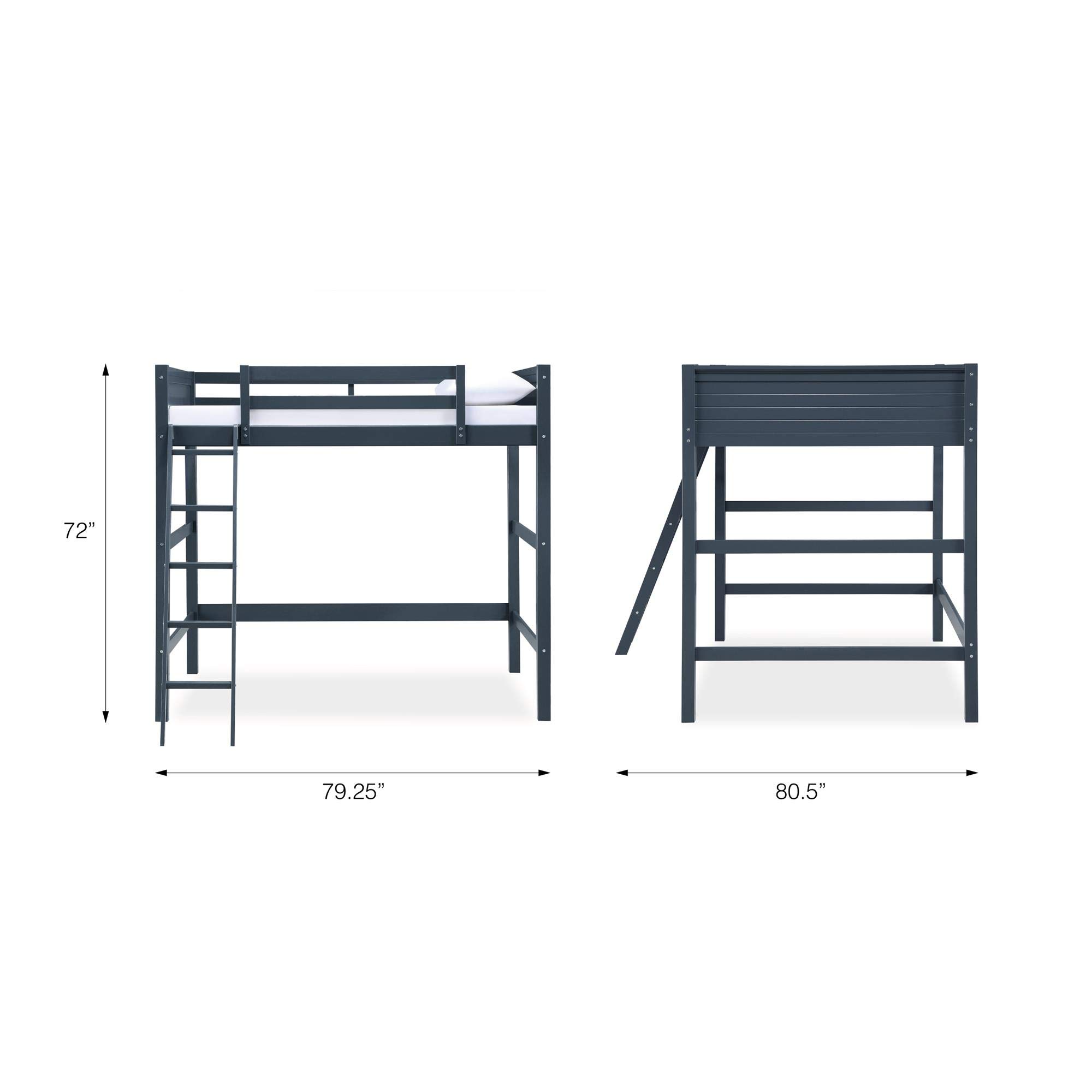 DHP Denver Full Size Loft Bed with Desk & Play Area - Blue Kids Bunk Bed with Safety Guardrails | Space-Saving Study & Sleep Solution for Small Rooms