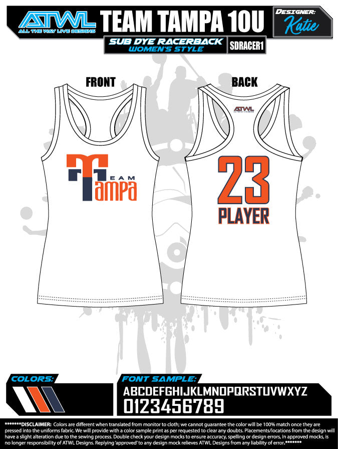 Team Tampa Sublimated Dye Women's Racerback Tank Top - Gym Workout, Running & Yoga Activewear