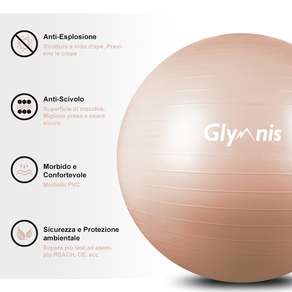 Glymnis Non-Slip Exercise Ball for Adults - Anti-Burst Fitness & Gym Ball for Yoga, Pilates, and Home Workouts