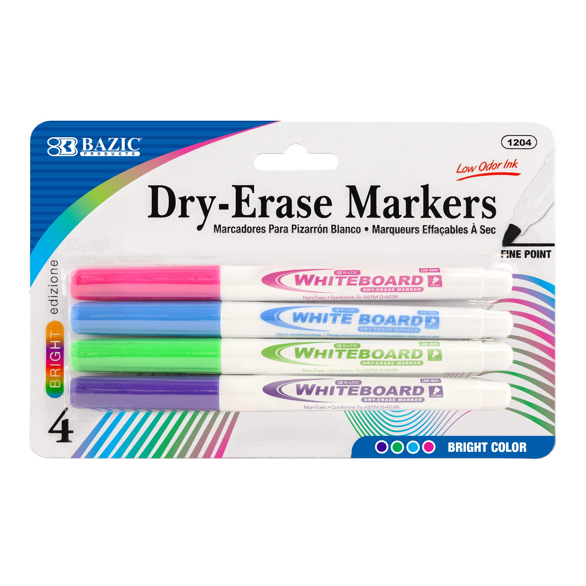 BAZIC Dry Erase Markers - 144-Pack of Fine Tip Whiteboard Pens with Bright Colors & Low Odor for Office, Classroom & Home Use - Includes 36 Sets of 4/Pack