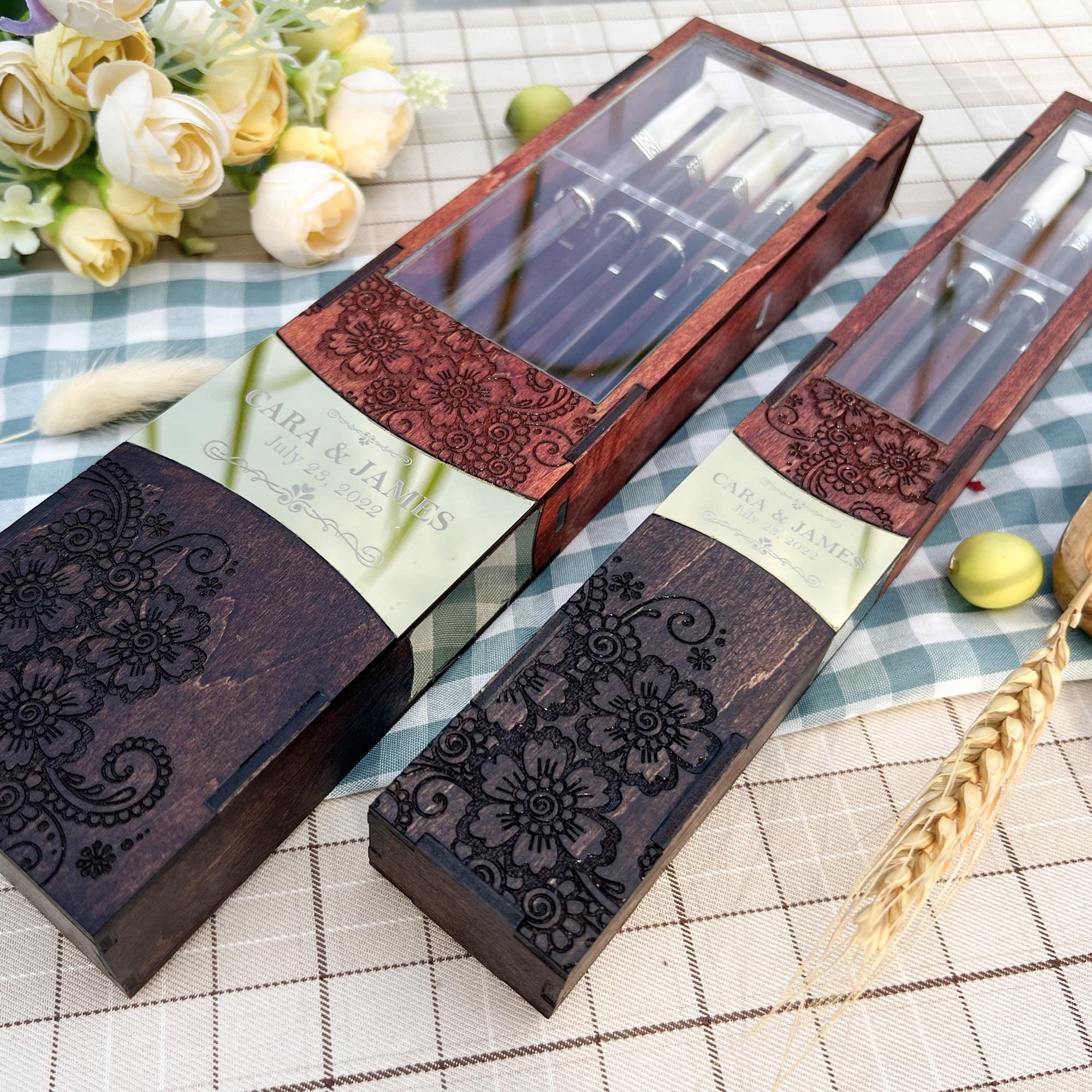 Personalized Premium Engraved Chopsticks Set for Couples - Custom Name Wedding Gift - Luxury Chopsticks with Gift Box - Perfect for Anniversaries, Bridal Showers & Newlywed Gifts (2 Pairs)