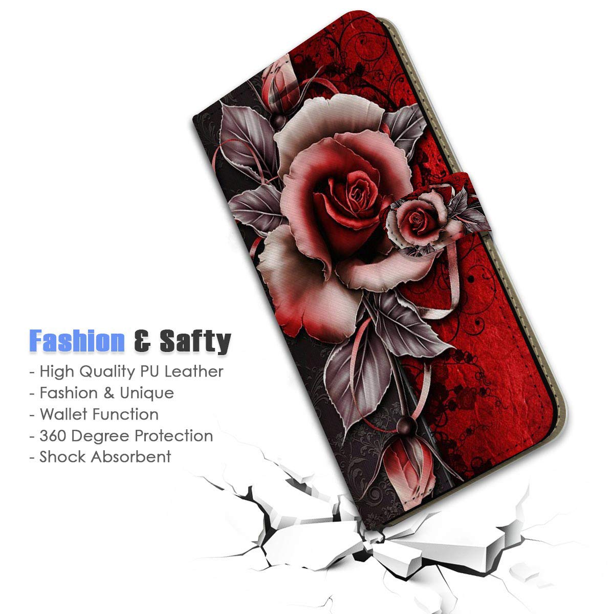 True Love Jewellery Samsung S21 Ultra 5G Wallet Case - Gothic Red Rose Flip Cover for Galaxy S21 Ultra | Perfect for Everyday Protection & Stylish Phone Accessorizing