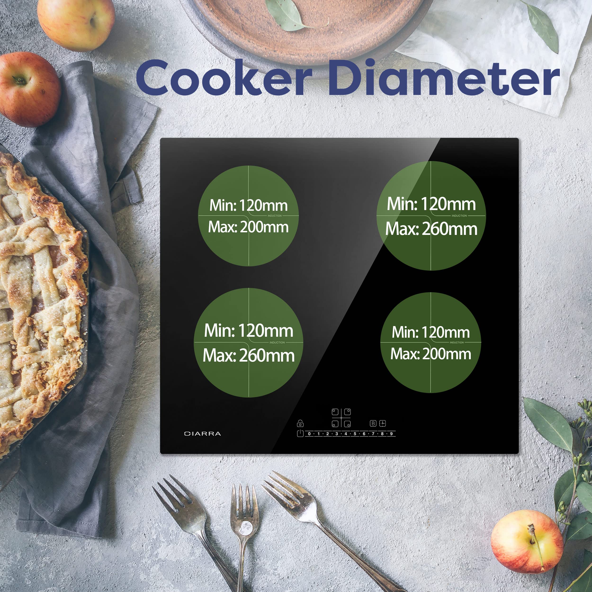 CIARRA CBBIH4B 4-Burner Induction Cooktop 7200W with Booster Function, Touch Control, Timer, Ceramic Glass, 9 Power Levels, Child Safety Lock - Perfect for Home Kitchens, Restaurants & Outdoor Cooking
