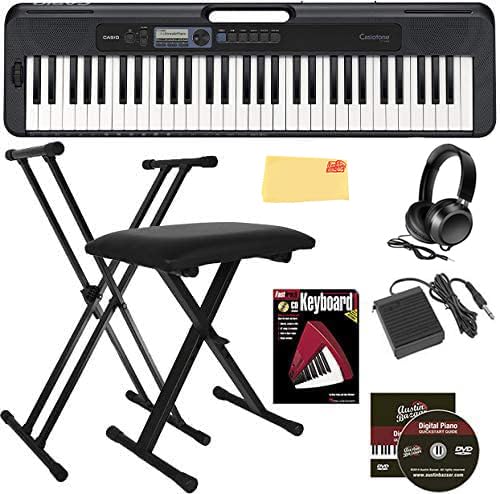 Casio CT-S300 61-Key Portable Keyboard Bundle with Stand, Bench, Headphones & Accessories – Perfect for Beginners, Home Practice & Music Education