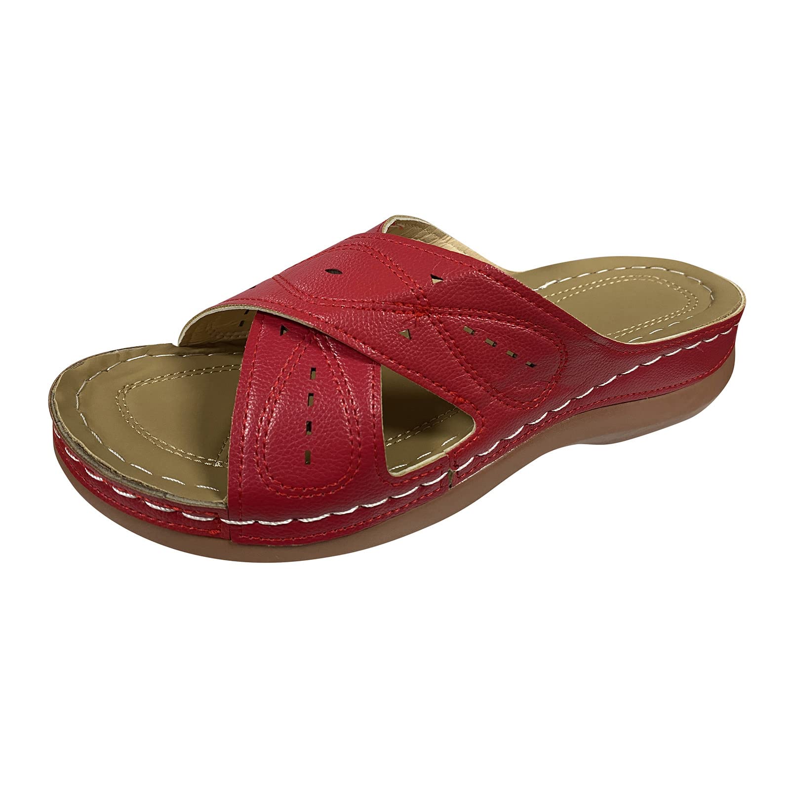 Women's Solid Color Leather Engraved Cross Hollow-Out Casual Platform Sandals - Comfortable Scrubs Shoes for Nurses, Doctors & Healthcare Workers - Perfect for Hospital Shifts, Clinics & Everyday Wear