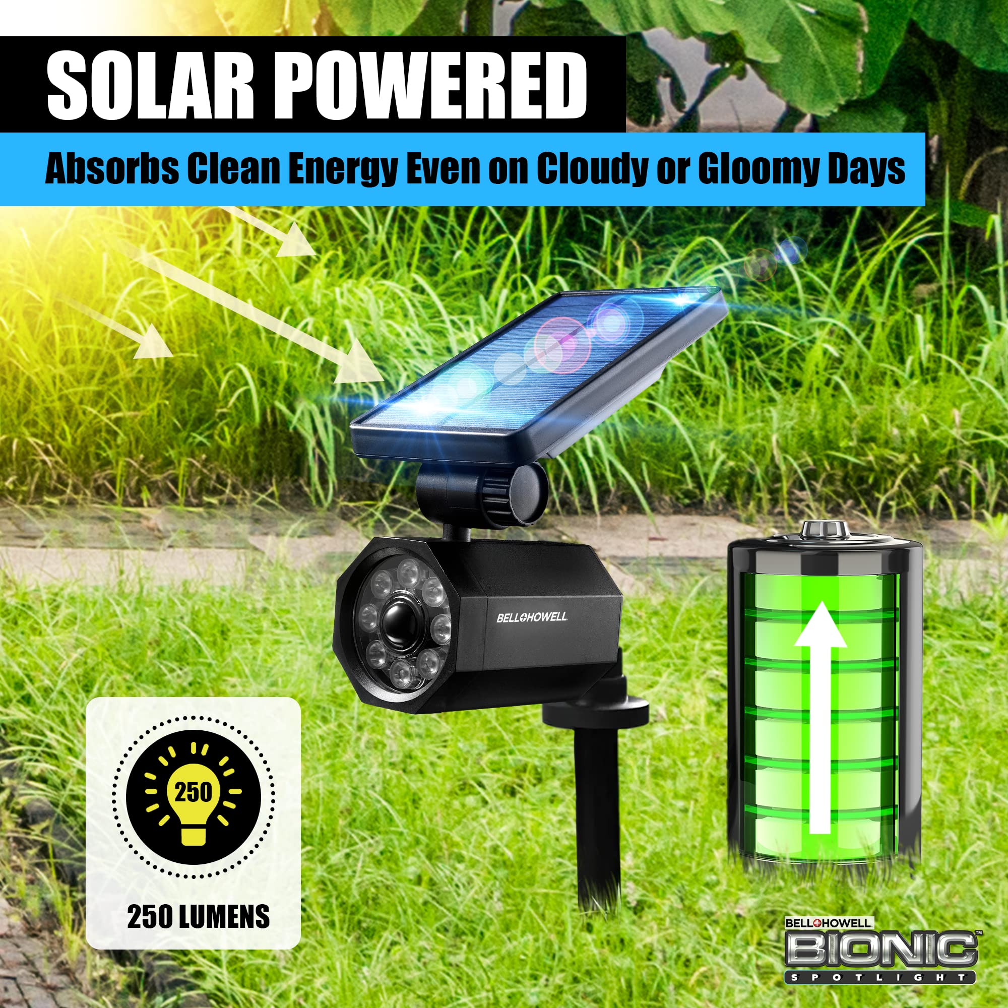Bell+Howell Bionic Spotlight Motion Solar Spot Lights - Waterproof Outdoor Solar Landscape Lighting for Garden, Lawn & Yard | Super Bright LED Weather Resistant Security Lights | Perfect for Pathways, Driveways & Backyard Safety (As Seen On TV)