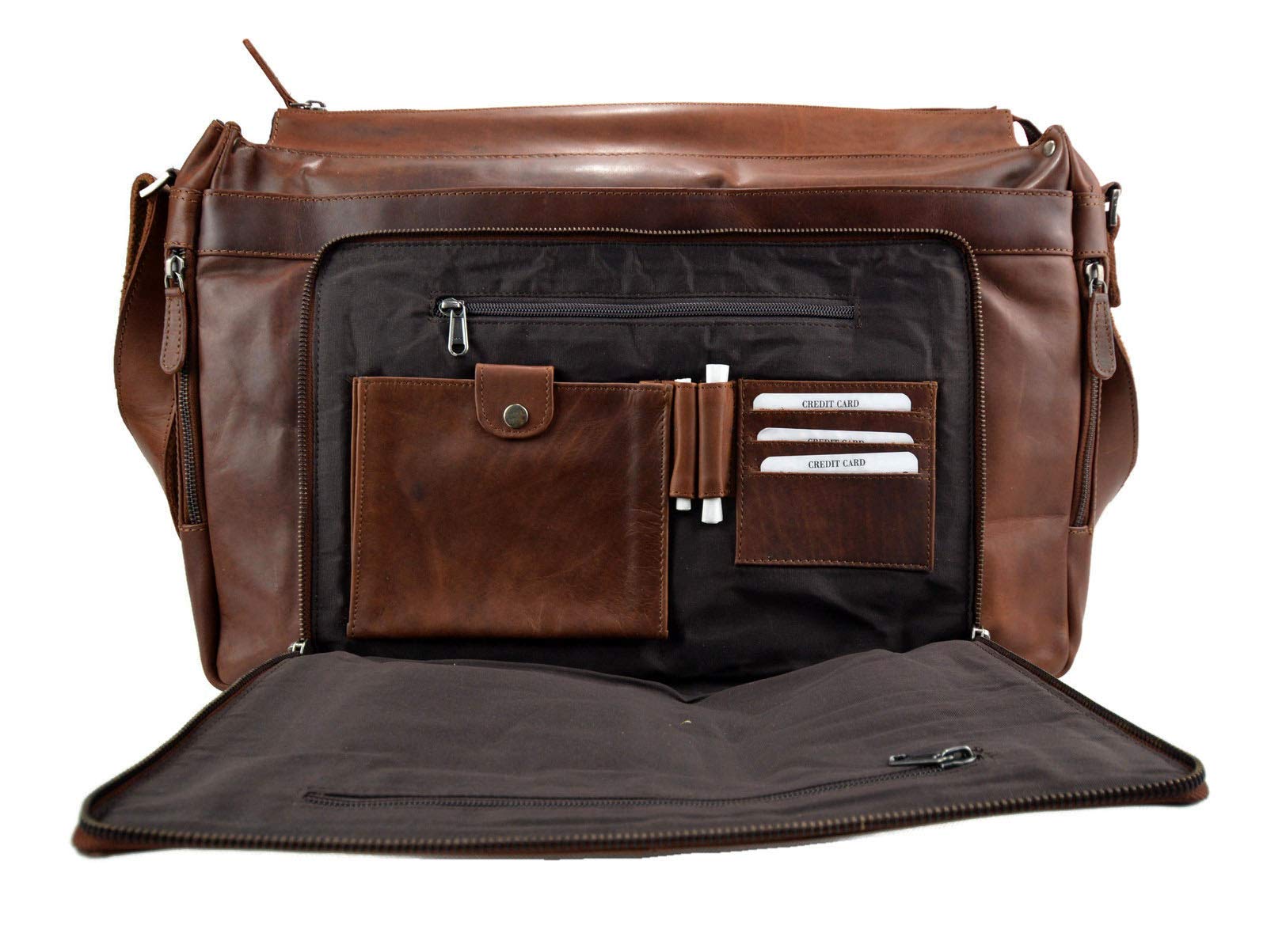 Genuine Italian Leather XXL Shoulder Messenger Bag for iPad & Laptop - Brown Crossbody Satchel for Women & Men - Business Executive Bag, Work, Travel & Daily Commute