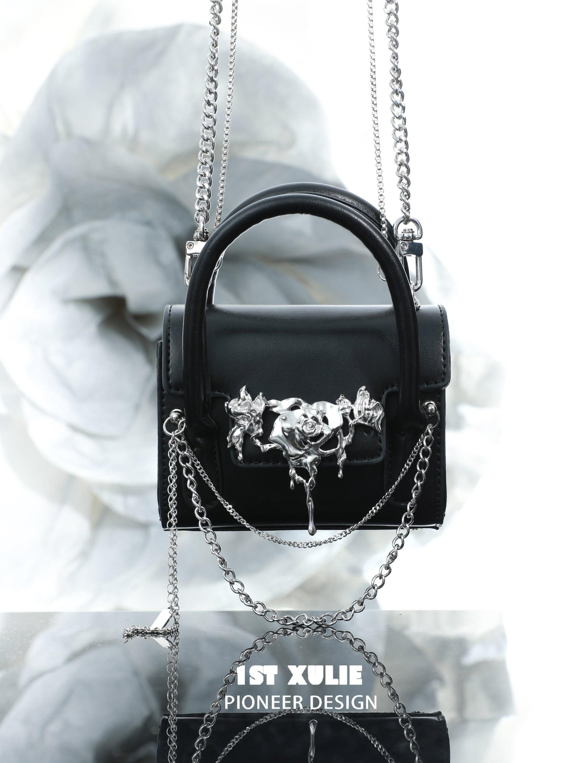 Gothic Style Rose Chain Handbag - Elegant Black Rose Embossed Leather Crossbody Purse for Women | Perfect for Evening Parties, Date Nights & Gothic Fashion Outfits