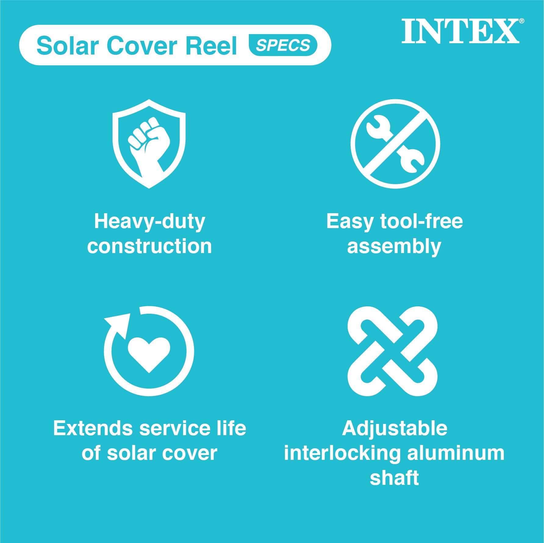 Intex Heavy Duty Solar Above Ground Pool Cover Reel - Adjustable Aluminum Frame with Locking Mechanism for Rectangle Pools (Cover Not Included) - Perfect for Easy Pool Cover Storage & Winter Protection