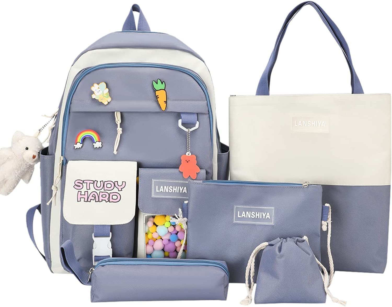 Cute Bear Backpacks for Girls - 5PCS Kawaii School Set for Daily Use