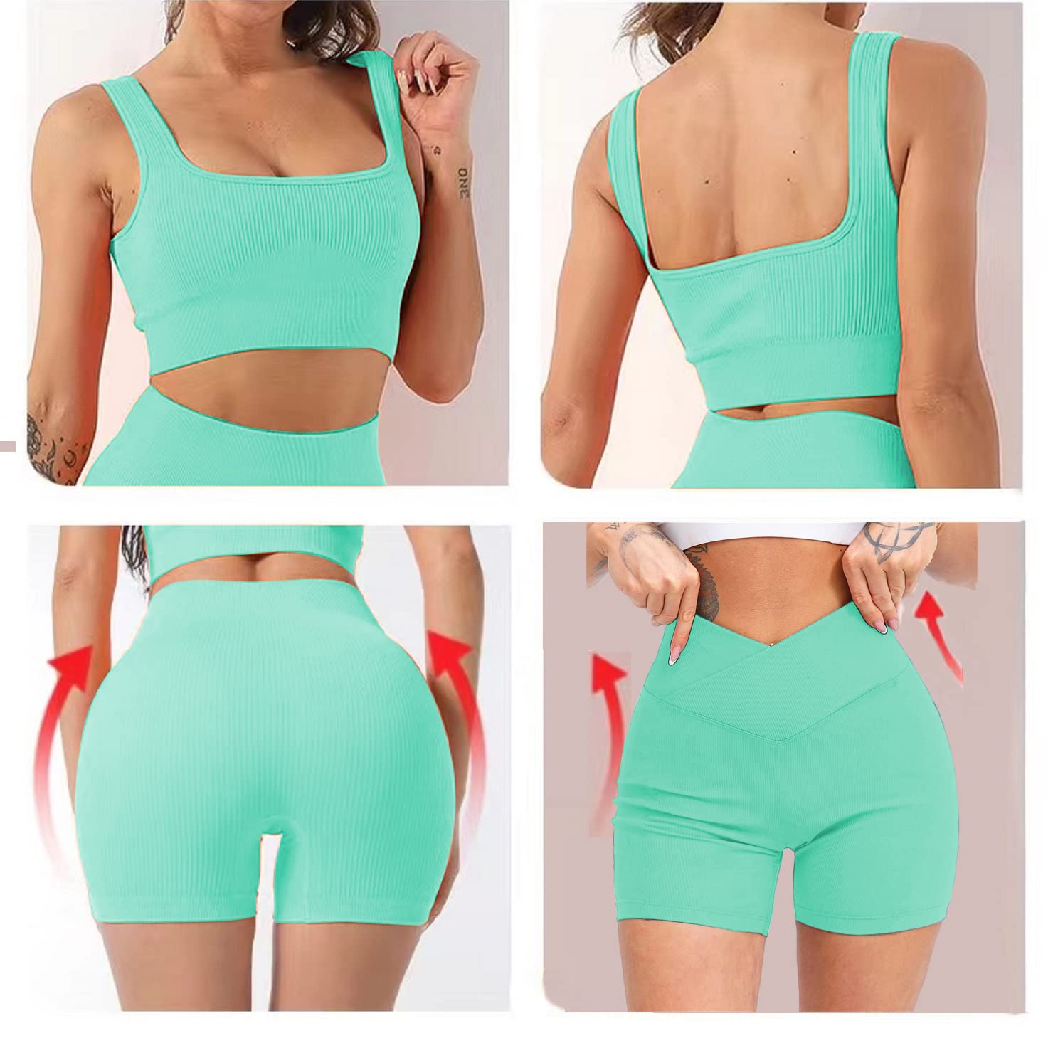 Niyokki Women's 2-Piece Workout Set - Sexy Summer Sports Bra & Crossover Shorts Matching Gym Outfit for Yoga, Running & Fitness Training