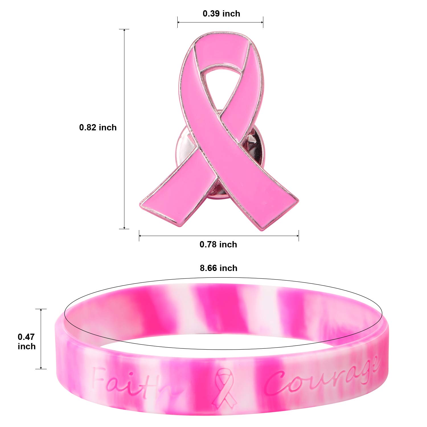Yaomiao Breast Cancer Awareness Pink Ribbon Bracelets - Faith Strength Courage Charity Gifts (15 Pack) for Women, Survivors, Fundraisers & Social Events