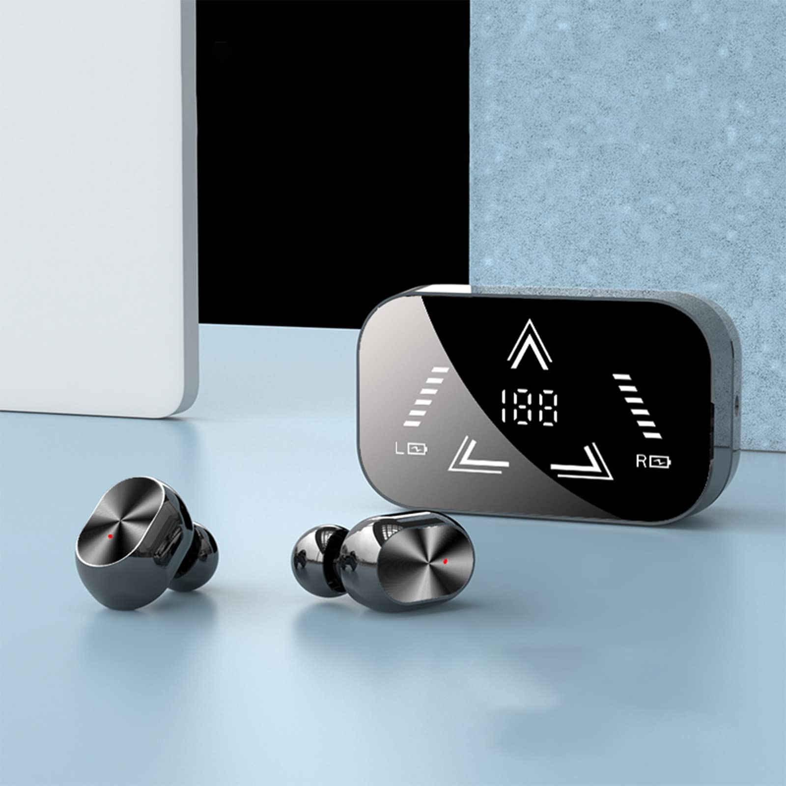 Wireless Earbuds Bluetooth 5.2 with Digital LED Power Display - IPX7 Waterproof Sports Headphones with Wireless Charging Case (Black) - Perfect for Running, Gym Workouts & Daily Commute