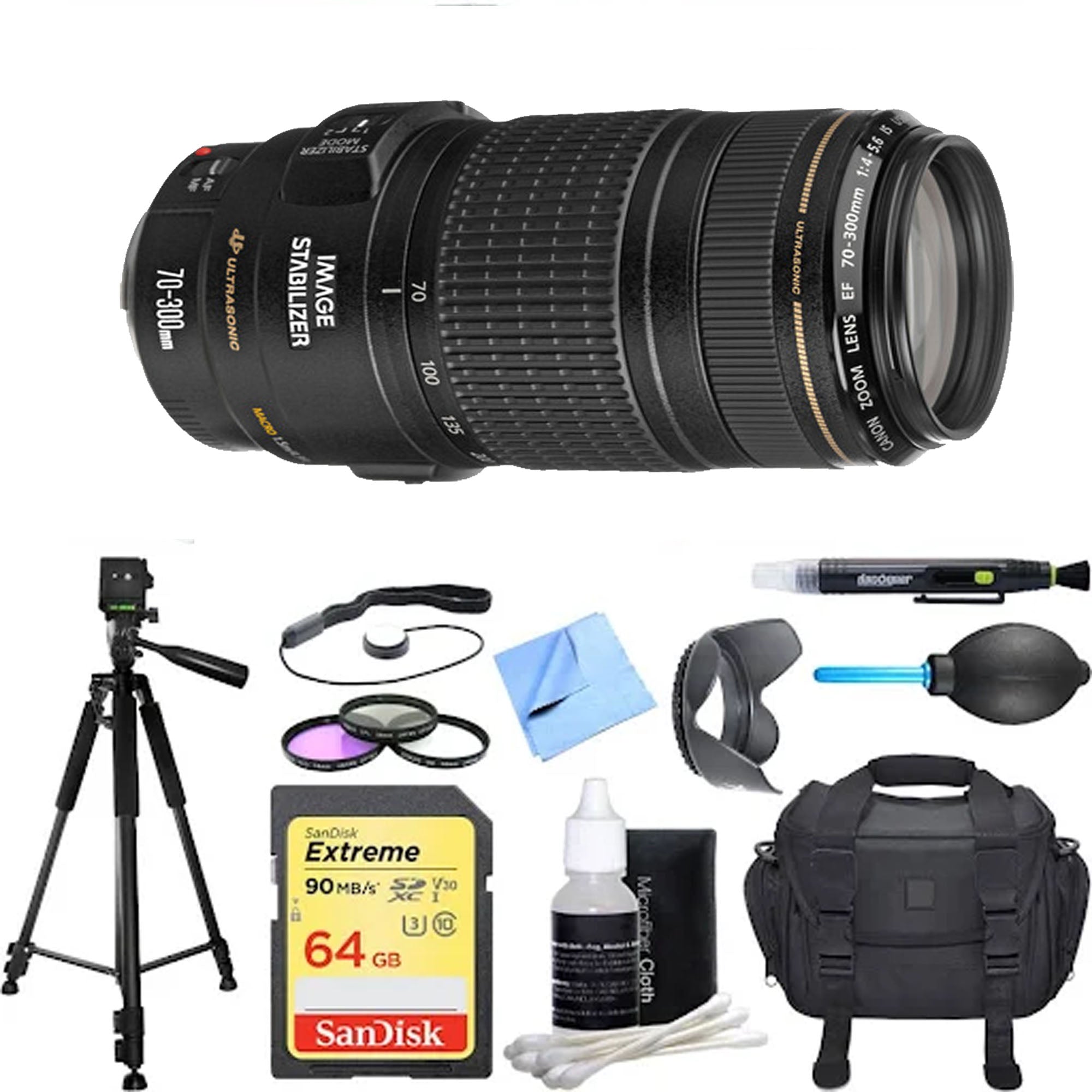 Canon EF 70-300mm f/4-5.6 IS USM Telephoto Zoom Lens with Camera Bag & 64GB SD Card - Perfect for Wildlife Photography, Sports Events and Travel Adventures