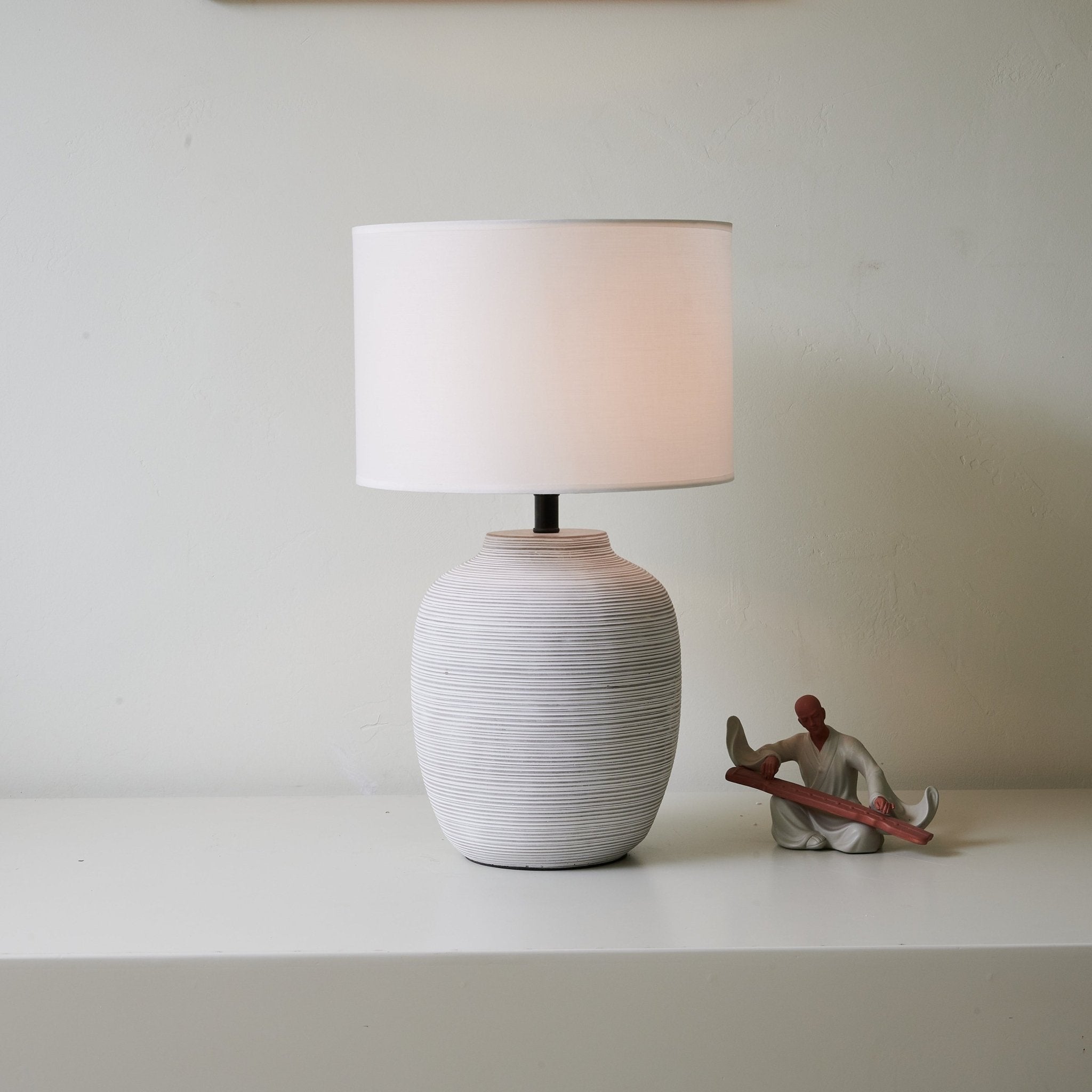 Modern Linen Stripe Table Lamp - Elegant Home & Office Lighting for Bedroom, Living Room, or Study - Soft Ambient Light for Reading & Relaxation