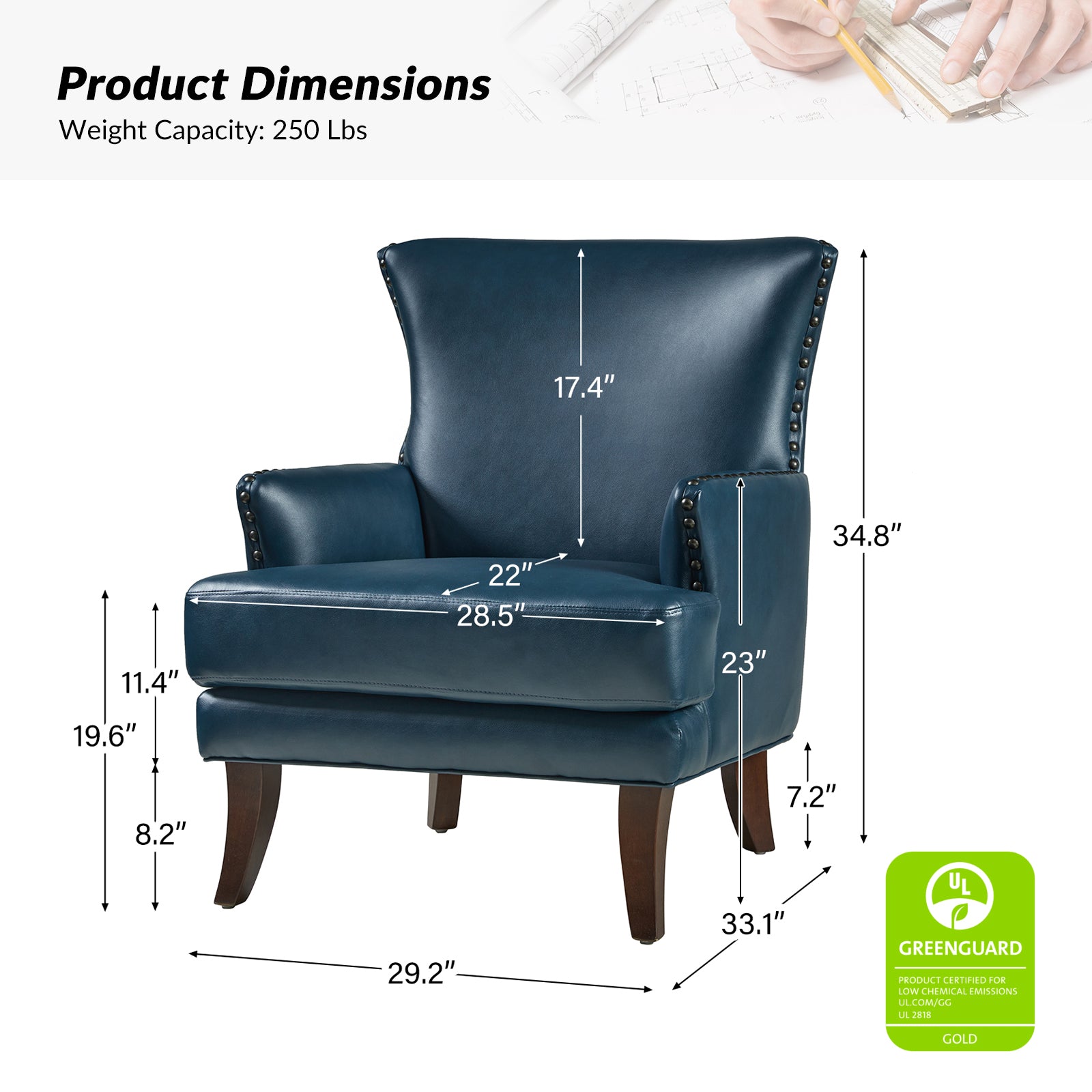 Brooklyn Vegan Leather Armchair - Modern Faux Leather Lounge Chair for Living Room, Office & Dorm - Comfortable Mid-Century Style Accent Chair