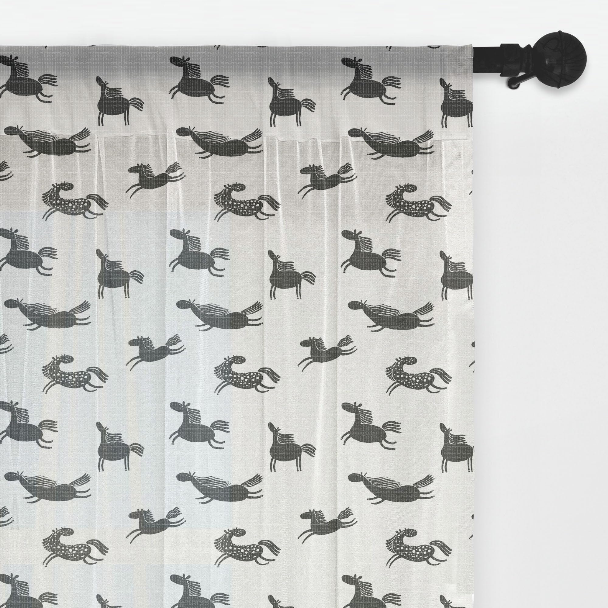 Ambesonne Black & White Horse Pattern Tulle Curtains - 108