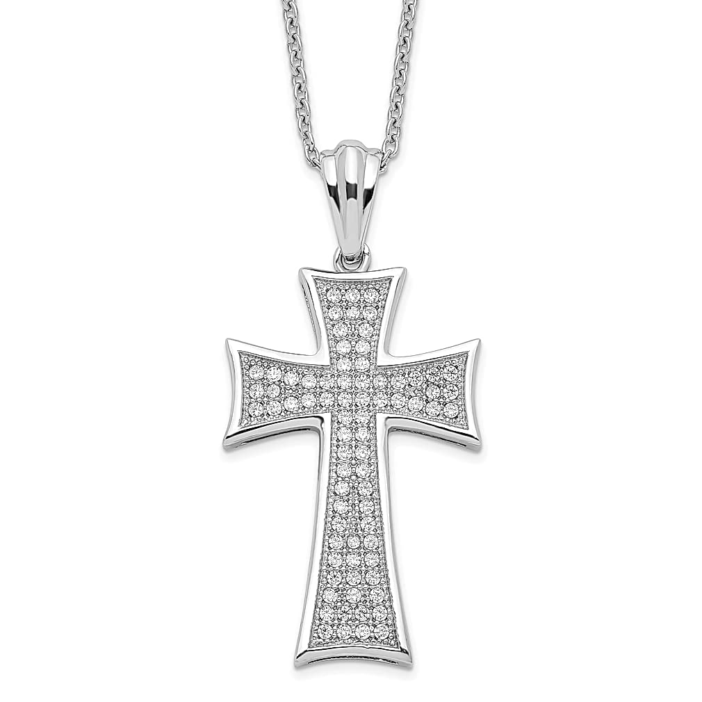 Brilliant Embers 925 Sterling Silver 74-Stone 18-Inch Micro Pave Cubic Zirconia Cross Pendant Necklace with 2 Extenders - Religious Jewelry for Women, Perfect Gift for Her - Ideal for Church, Weddings & Special Occasions