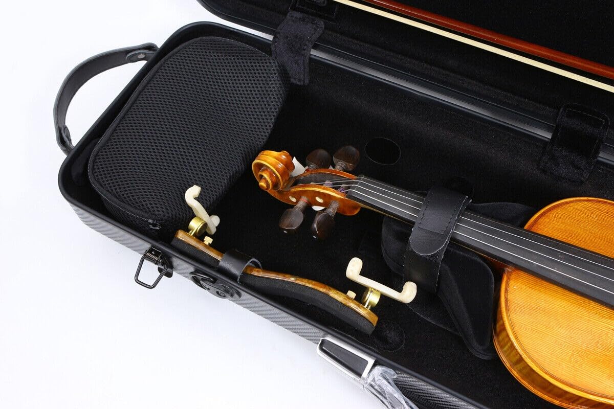 Premium Carbon Fiber Full Size 4/4 Violin Case - Lightweight, Durable & Secure with Rectangular Code Lock & Adjustable Strap (Black) - Perfect for Travel, Performances & Professional Musicians