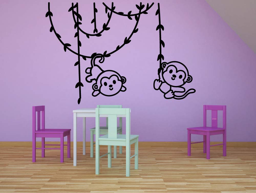 Adorable Baby Monkey Jungle Wall Decal - 27x30 Inch Vinyl Sticker for Kids Room, Nursery & Kindergarten Decor - Fun Wildlife Animal Theme for Bedroom, Playroom & Home