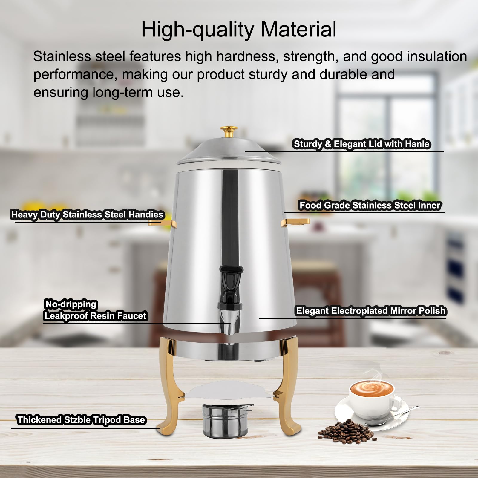 YIYIBYUS 3.5 Gallon Stainless Steel Hot Beverage Dispenser - Commercial Coffee Tea Water Juice Urn for Parties, Events, Buffets & Catering - Perfect for Weddings, Office Meetings & Holiday Gatherings