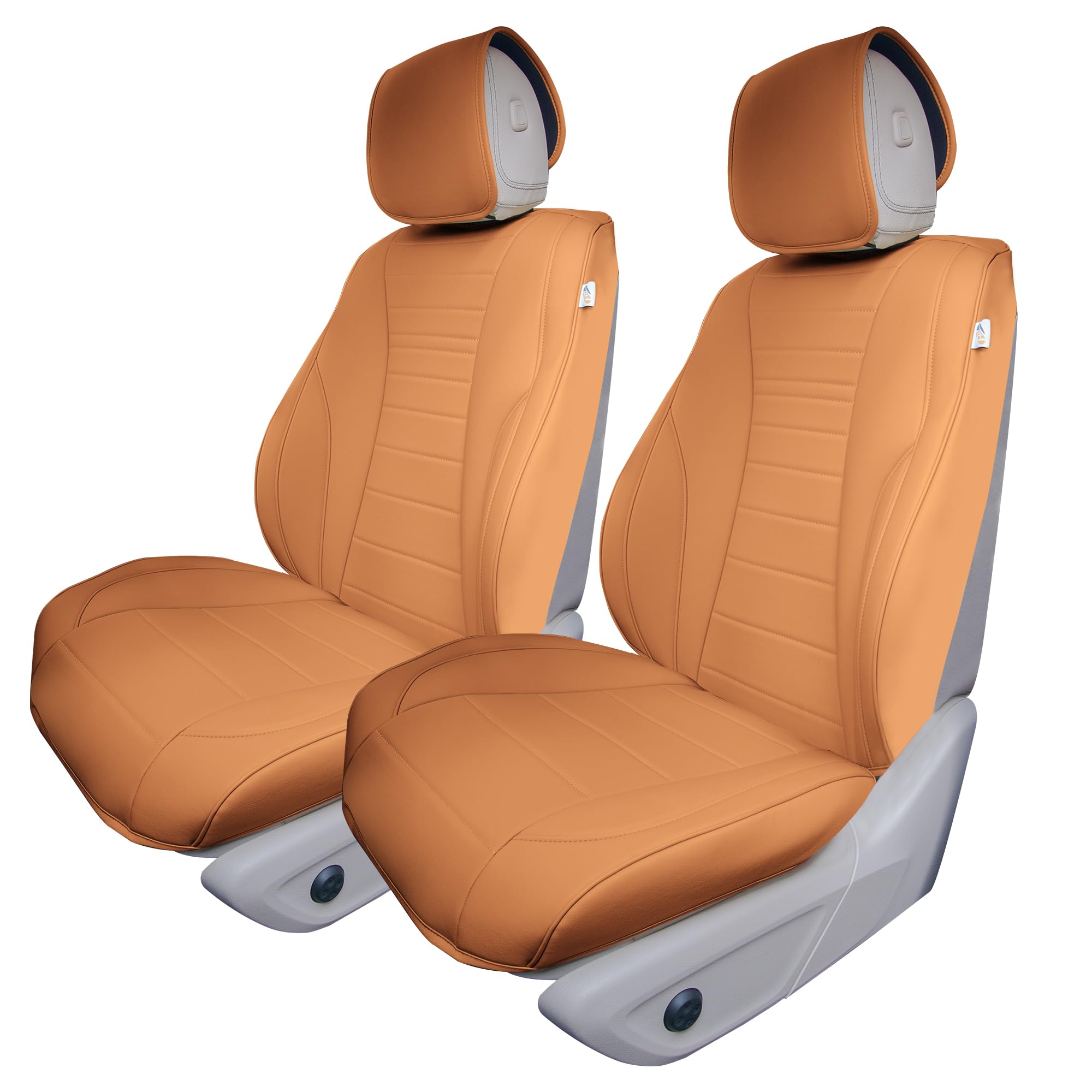 Premium TLH Grande70 Luxe Faux Leather Brown Car Seat Covers - 2 Pack Waterproof Universal Fit for Cars, Trucks & SUVs | Stylish Protection for Daily Commute, Road Trips & Family Travel
