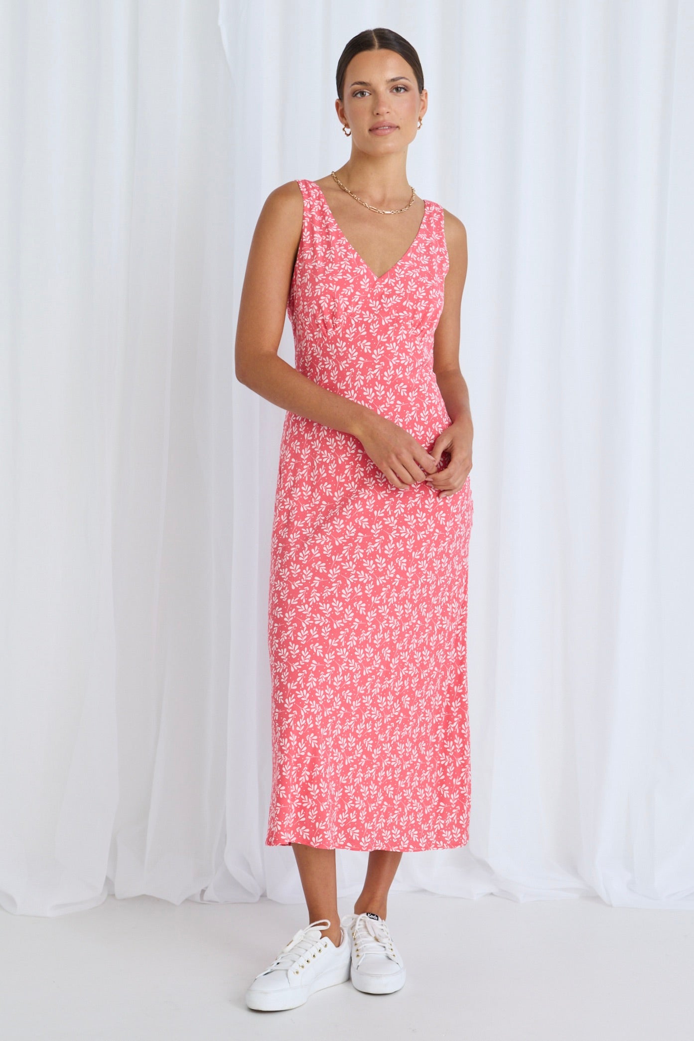 Astro Coral Twiggly Sleeveless Slim Fit Midi Dress for Women - Summer Beach Party, Cocktail, Date Night Outfits