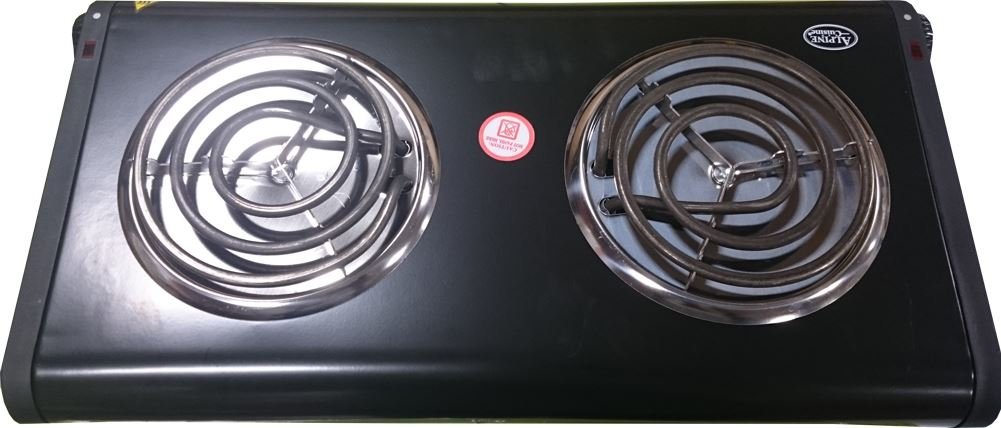 ALPINE CUISINE 1500W Electric Double Burner - Portable Dual Plate Hot Plate with Adjustable Temperature Control for Indoor Cooking | Compact 120V Design Perfect for Home, Dorm, RV & Travel | Great for Meal Prep, Camping & Small Kitchen Cooking