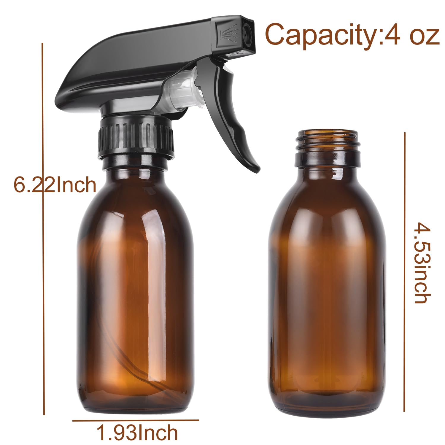 4 Pack 4 oz Amber Glass Spray Bottles - Refillable Empty Bottles for Cleaning Solutions, Hair Care, Essential Oils, Plants - Durable Nozzle with Labels & Funnel - Perfect for DIY, Home Cleaning, Skincare, and Aromatherapy