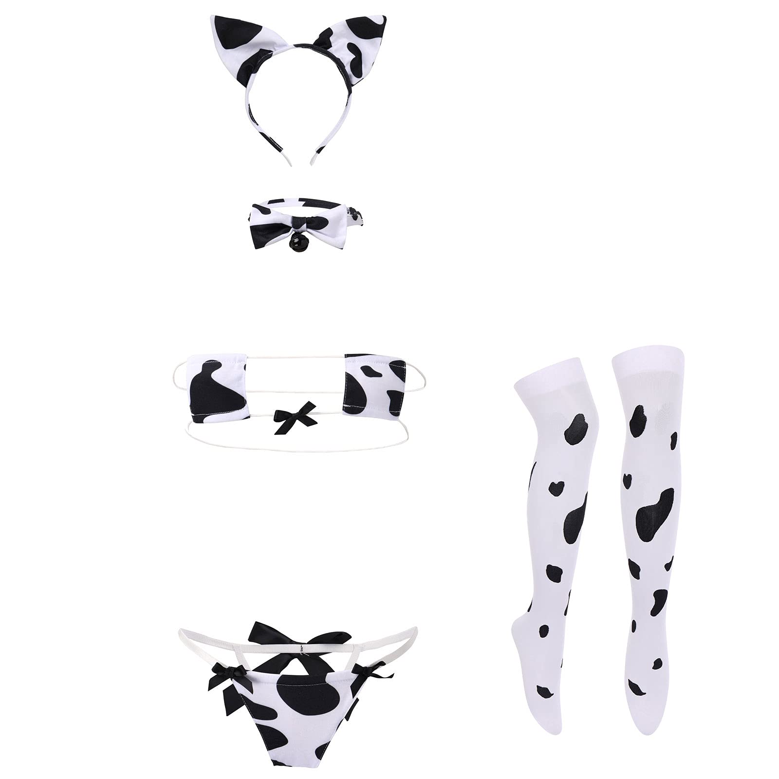 IMEKIS Women's Sexy Anime Cow Maid Costume Set - Lolita Japanese Cosplay Teddy Lingerie with Mini Bikini Bra & Kawaii Underwear Outfit for Halloween, Cosplay Parties & Roleplay