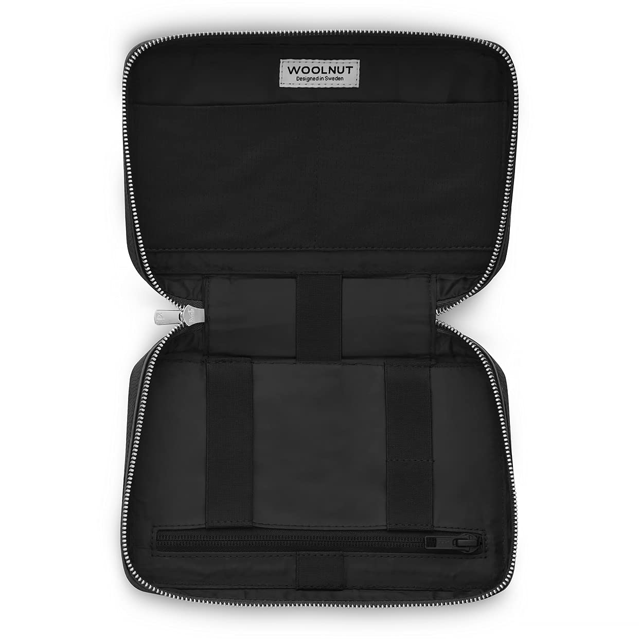 Premium WOOLNUT Genuine Leather Tech Organizer for MacBook, iPad & Accessories - Sleek Black - Perfect for Office, Travel & Daily Organization