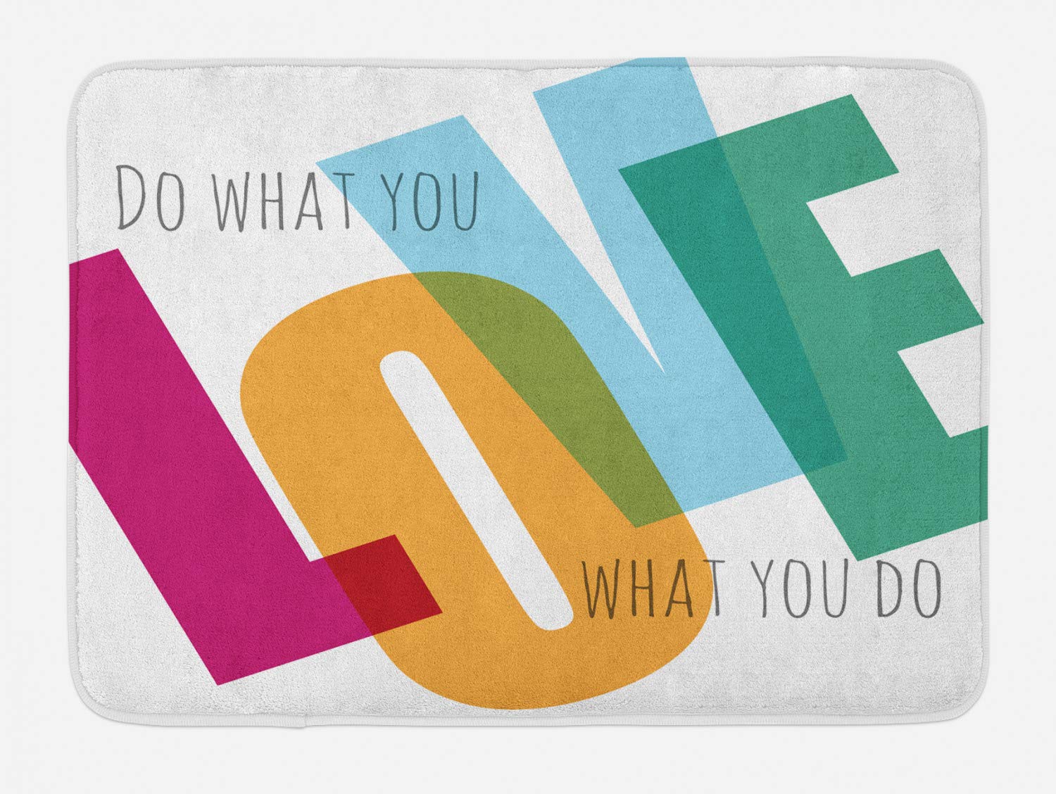 Ambesonne Vintage Style Typographic Bath Mat - Inspirational 'Love What You Do' Design with Colorful Letters, Non-Slip Plush Bathroom Rug 30