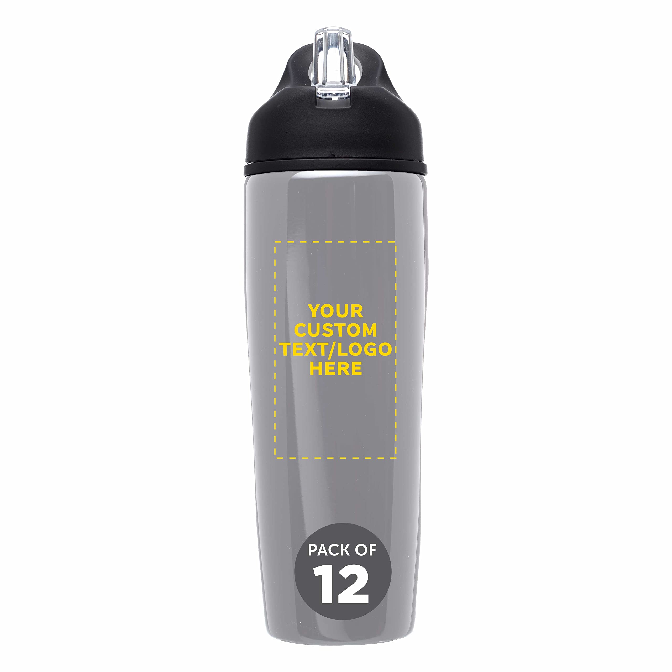 Custom Stainless Steel Water Bottle 12 Pack - Personalized Text & Logo - 28.5oz Metal Sports Bottles with Flip Top Lid - Easy Carry Handle - Silver - Perfect for Gym, Hiking, Office & Outdoor Activities