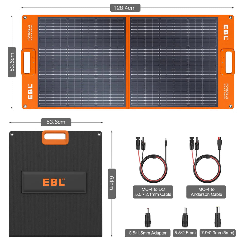 EBL Solar Apollo 100W Portable Solar Panel - Foldable & Waterproof for Camping, RV, Hiking, Emergency Power - High Efficiency Solar Charger for Phones, Laptops, Power Stations
