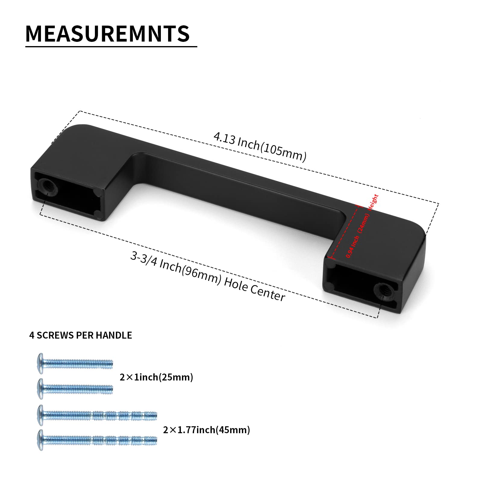 12 Pack Matte Black Square Cabinet Pulls - 3-3/4 Inch Hole Center Modern Zinc Alloy Kitchen & Bathroom Drawer Handles - Perfect for Cabinets, Dressers, Vanities and Furniture Upgrades