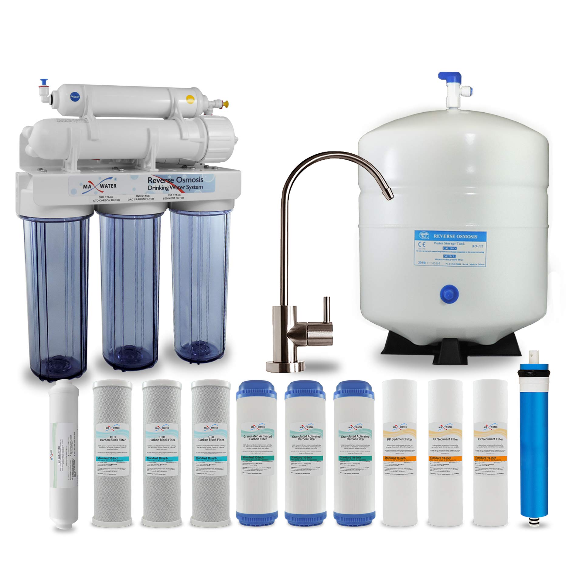 **Max Water 5-Stage 75 GPD Reverse Osmosis System with 7 Replacement Filters – Under Sink RO Water Filtration & Purifier for Clean Drinking Water – Ideal for Home, Kitchen, and Office Use**