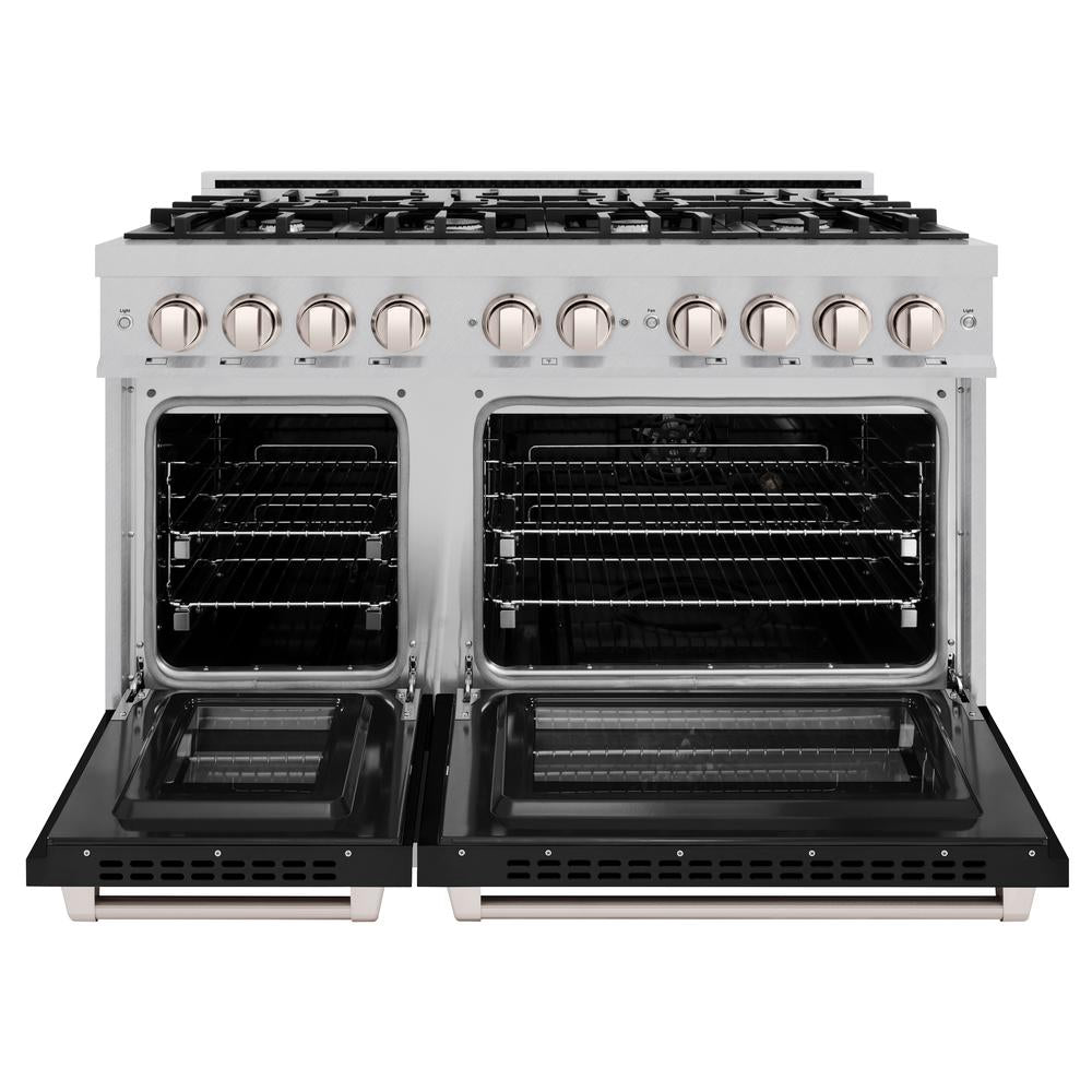 ZLINE 48-Inch 6.7 cu. ft. Dual Fuel Range with 8-Burner Gas Cooktop & Double Oven - Satin Stainless Steel with Black Matte Doors (HDRS BLM 48) - Perfect for Large Kitchens, Home Chefs & Entertaining