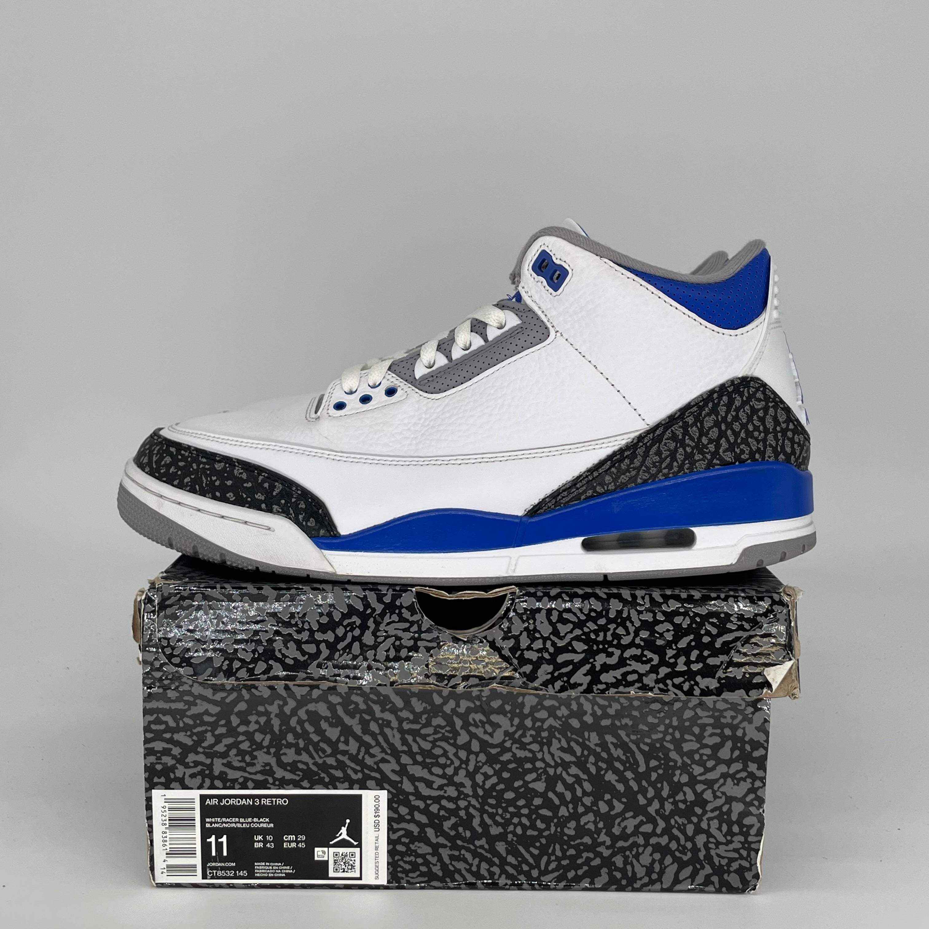 AIR JORDAN 3 RACER BLUE Men's Basketball Shoes Size 11 - CT8532 145 | Retro Sneakers for Running, Training & Streetwear Fashion