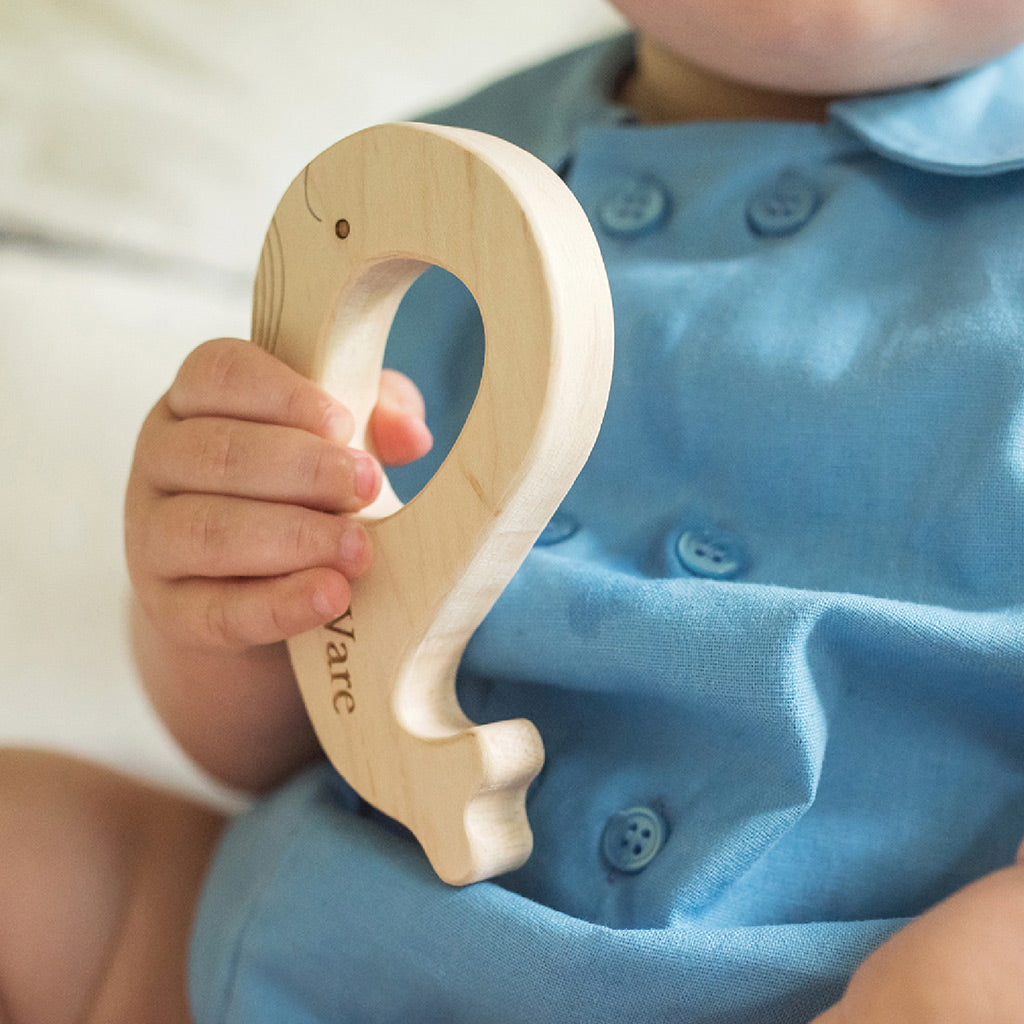 Natural Wooden Whale Teether for Babies - Safe & Non-Toxic Teething Toy for Soothing Sore Gums - Perfect Baby Shower Gift for Newborns & Infants - Use at Home, Daycare or On-the-Go