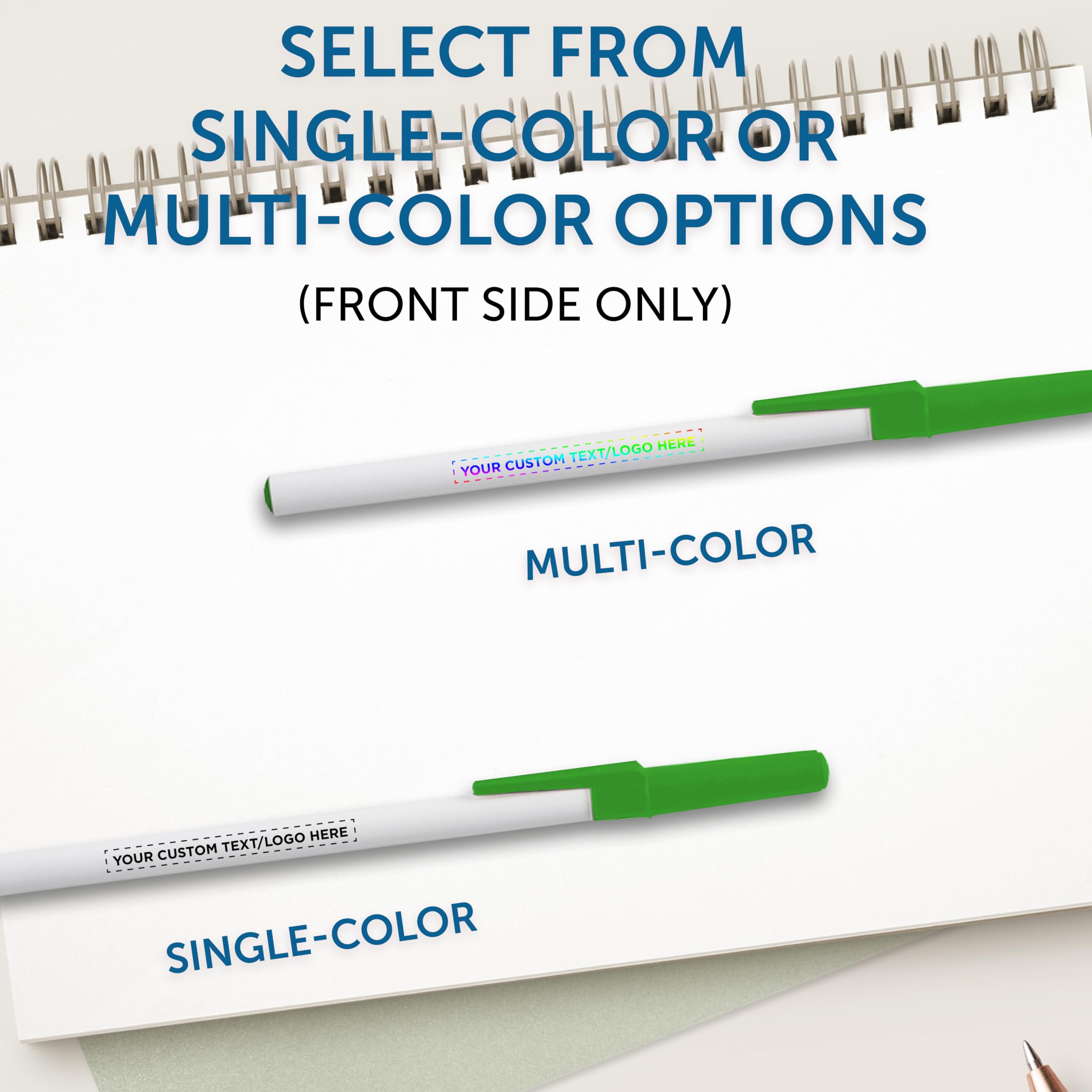 Custom Value Stick Pens Set of 10 - Personalized Bulk Pack with Black Ink - Premium Promotional Pens for Office, School, Business, Tradeshows & Events - Perfect for Branding, Giveaways & Corporate Gifts (Green)