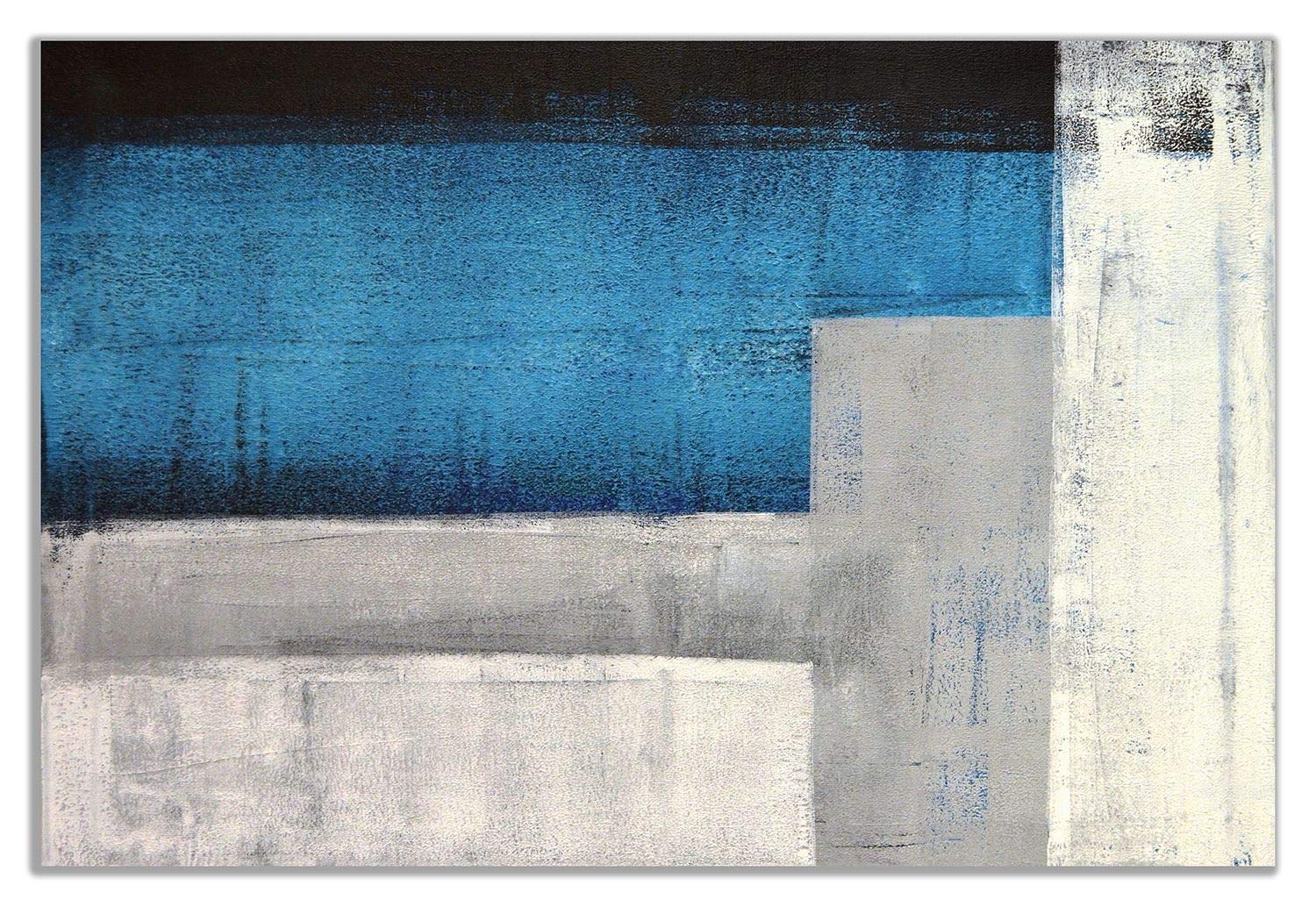 Blue Grey & White Abstract Painting Canvas Wall Art - Modern Home Decor Print 36x24 - Perfect for Living Room, Bedroom & Office Decor