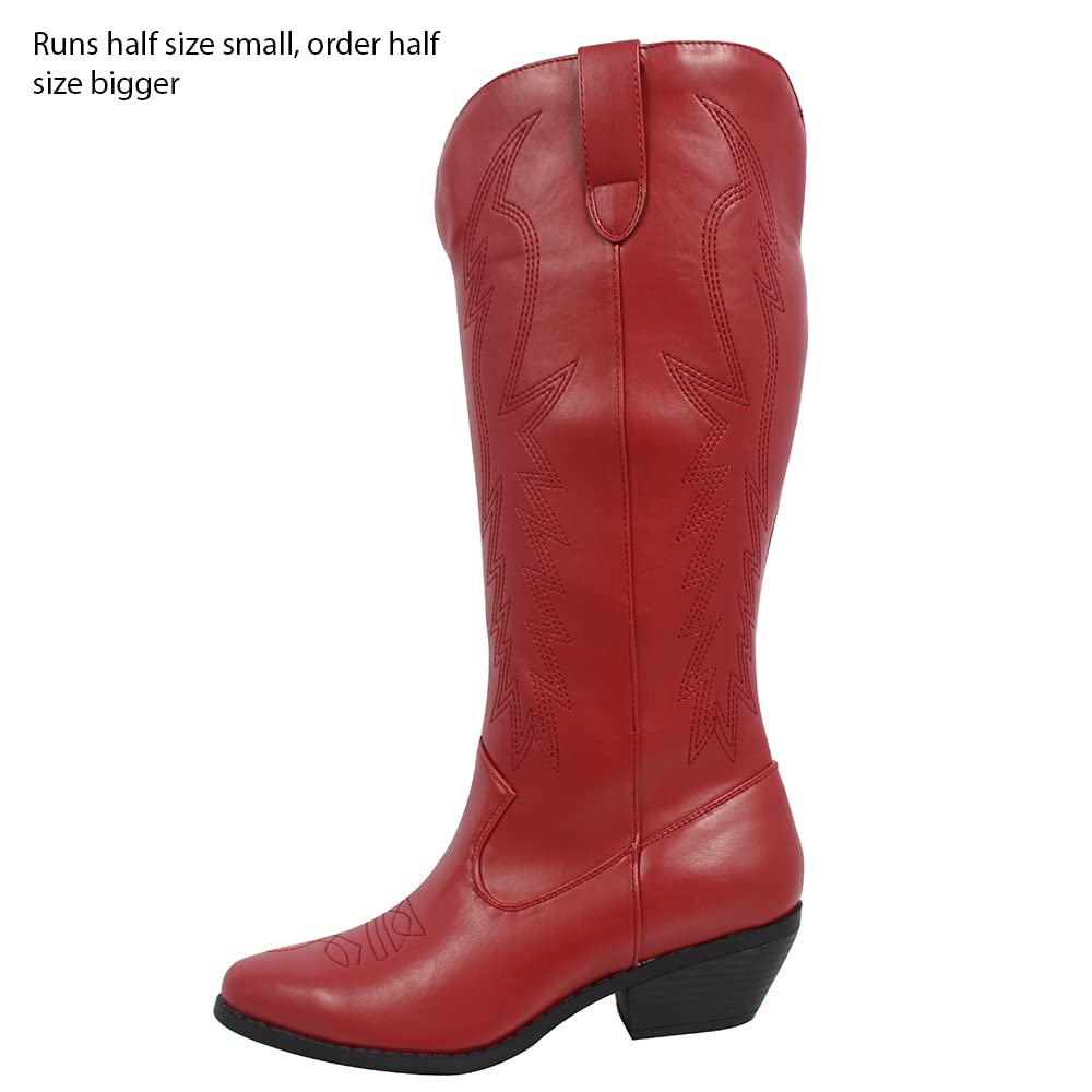 Women's Faux Leather Cowboy Boots Knee High with Stitching - Western Style Riding Boots for Country Music Festivals & Rodeo Events