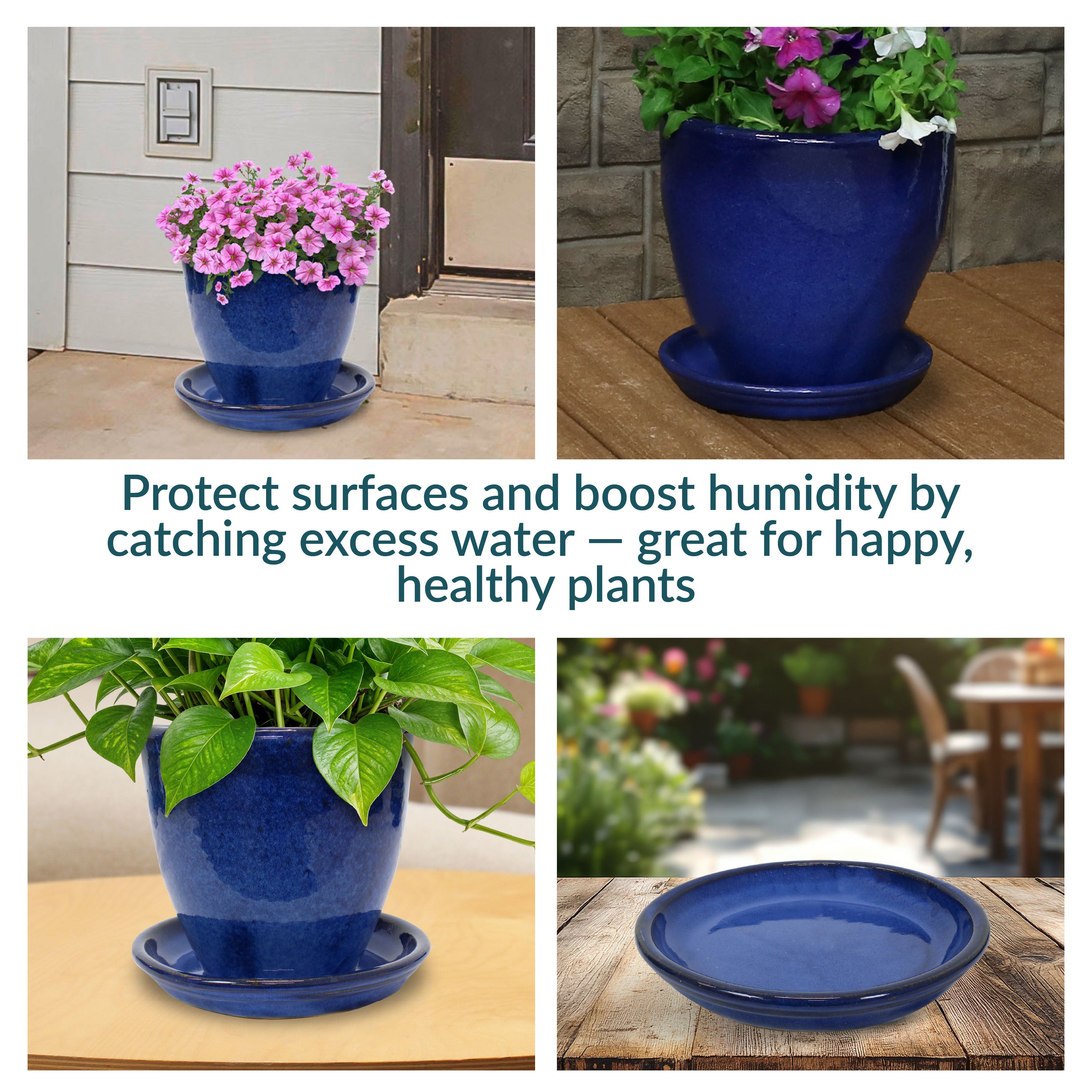 Sunnydaze 4-Pack Glazed Ceramic Plant Saucers for Indoor & Outdoor Potted Plants – Perfect for Home, Garden, and Patio Decor