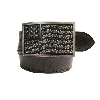 American Flag Buckle Belt for Kids - Adjustable Brown Leather Belt for Boys & Girls - Perfect for School, Holidays & Patriotic Events